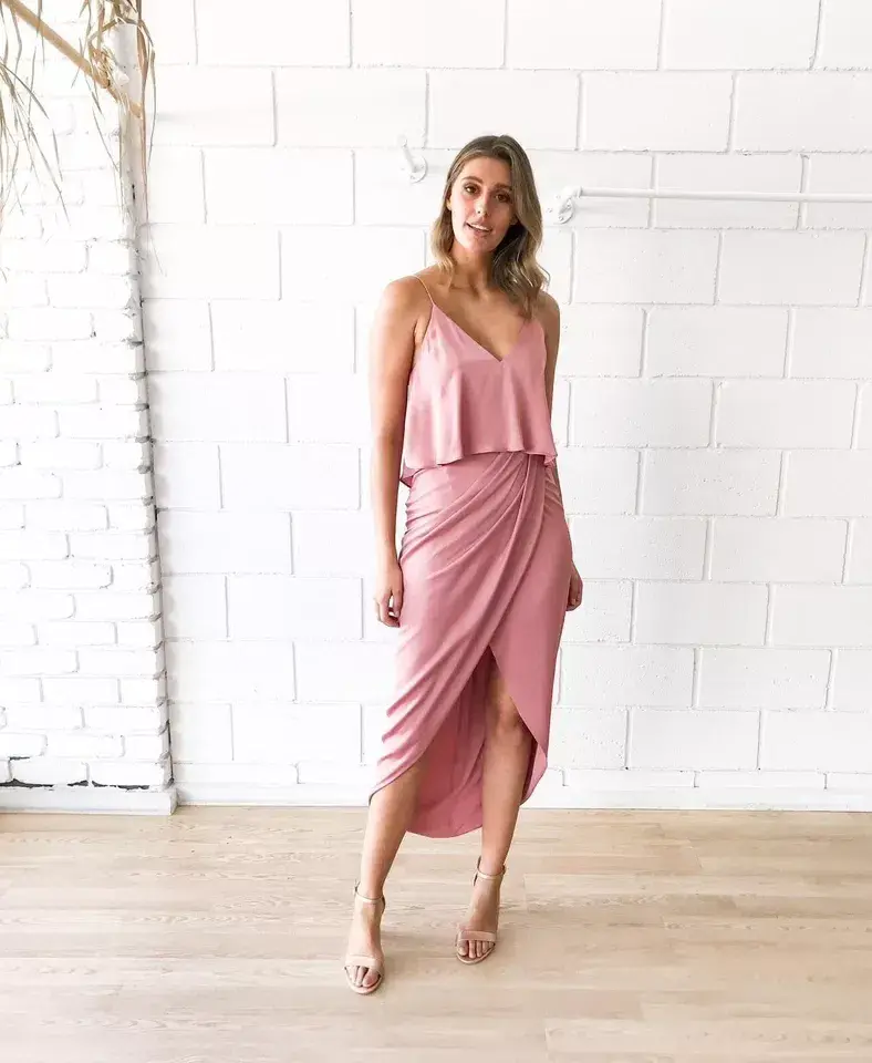 Shona Joy Luxe Cocktail Frill Satin Slip Bridesmaid Dress Rose Pink Size 10 - Image 1