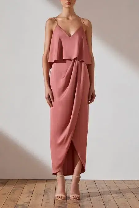 Shona Joy Luxe Cocktail Frill Satin Slip Bridesmaid Dress Rose Pink Size 10 - Image 2