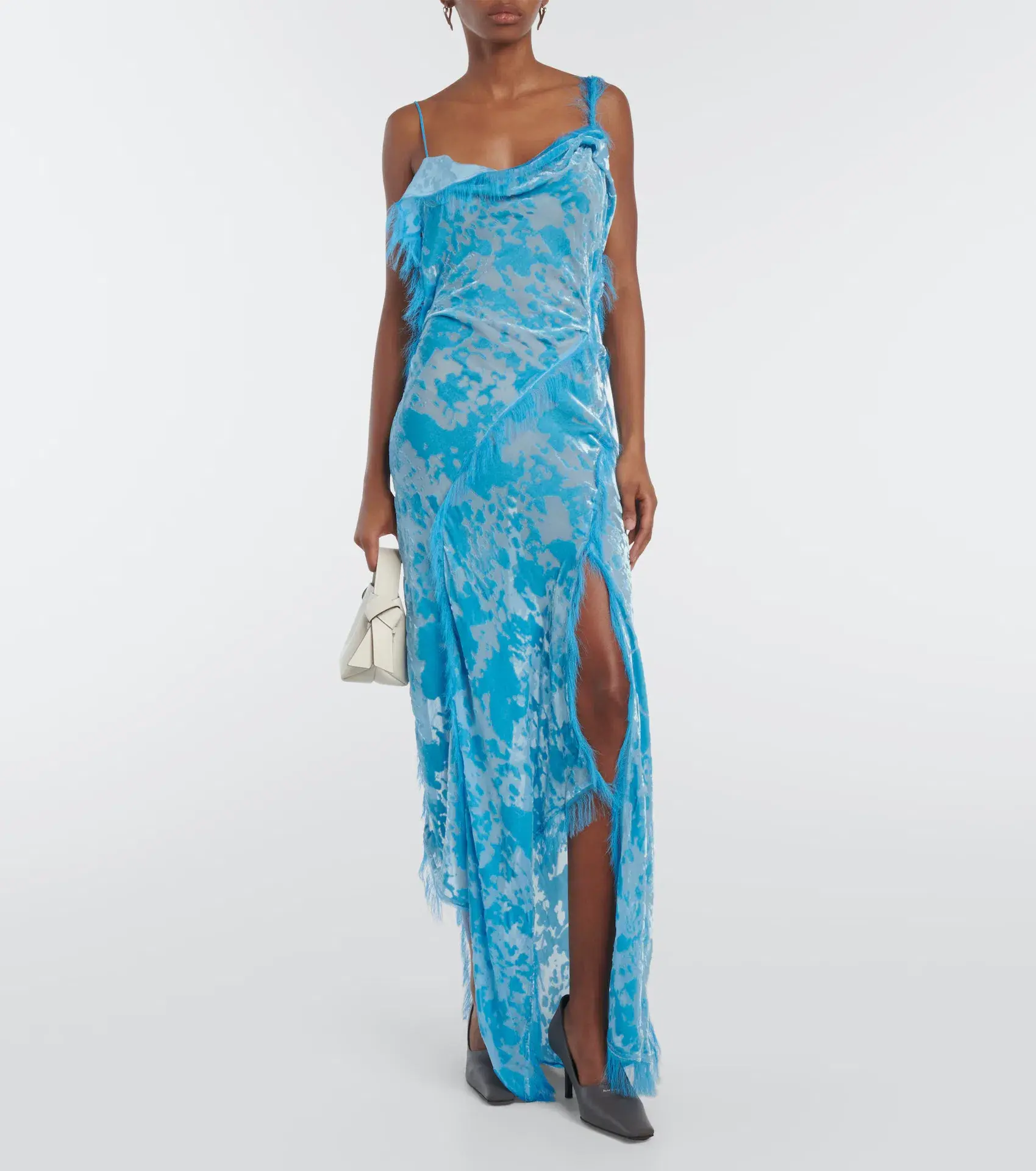 Acne Studios Women's Asymmetric Velvet Maxi Dress Neon Blue Size 34 / AU 6 - Image 1