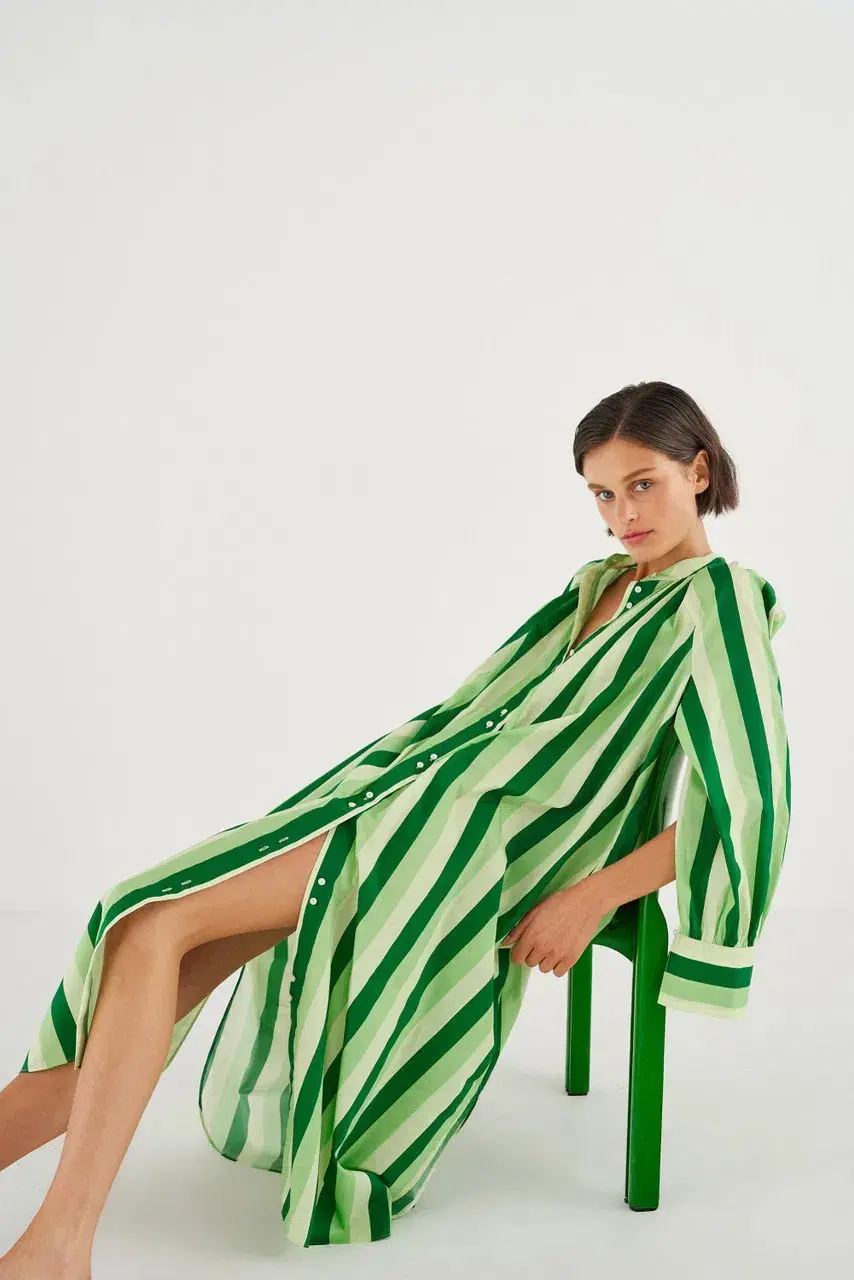 Oroton Multi Stripe Shirt Dress in Garden Size 12 fits 16 - Image 3