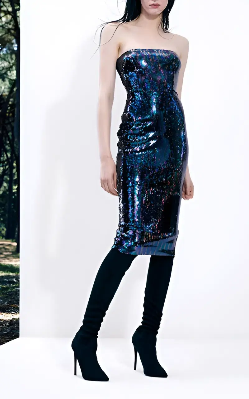 Alex Perry Mila Strapless Sequin Midi Dress Blue Size 8 for rent on The Volte - main image