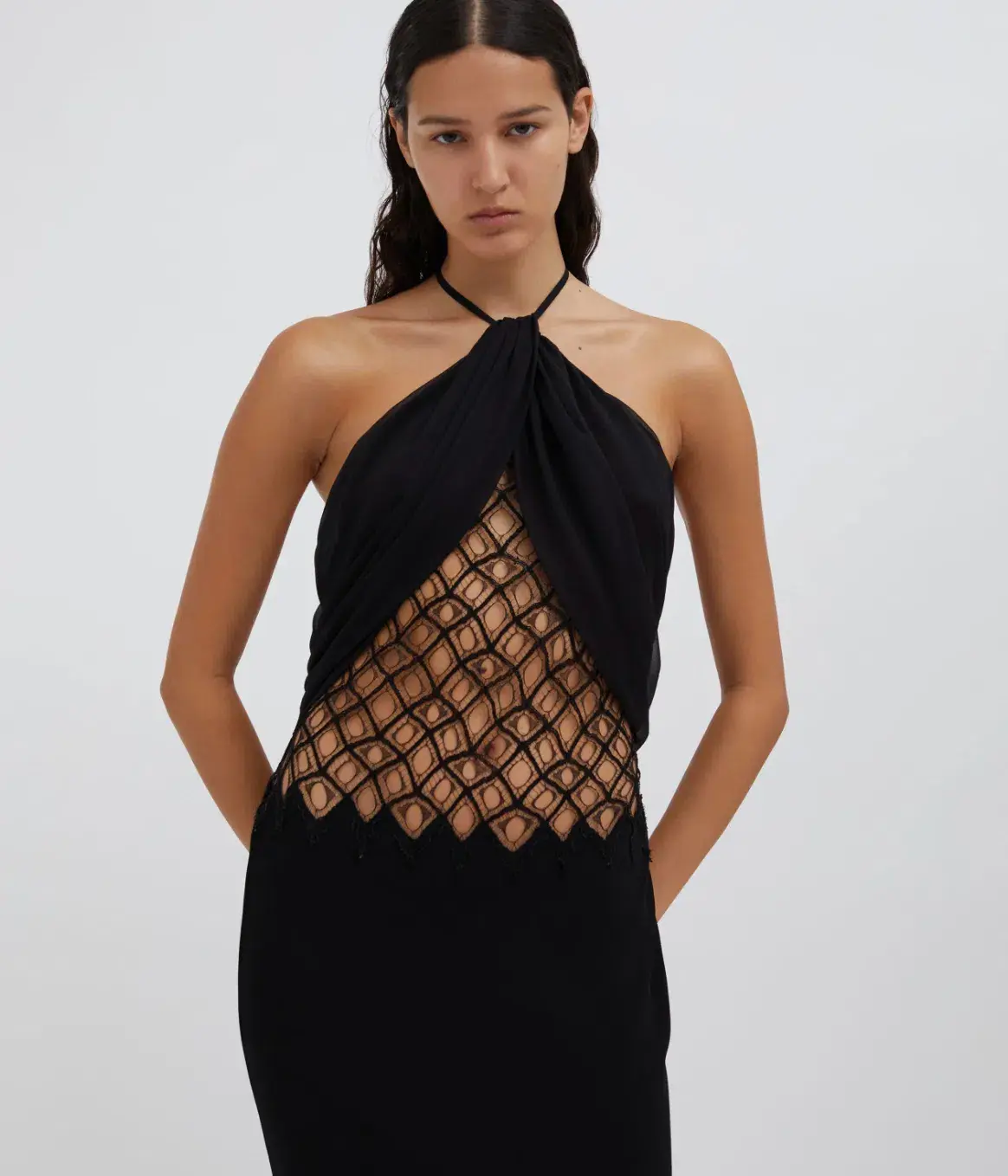 Christopher Esber Fluted Silk Column Dress Black Size AU 6 - Image 2