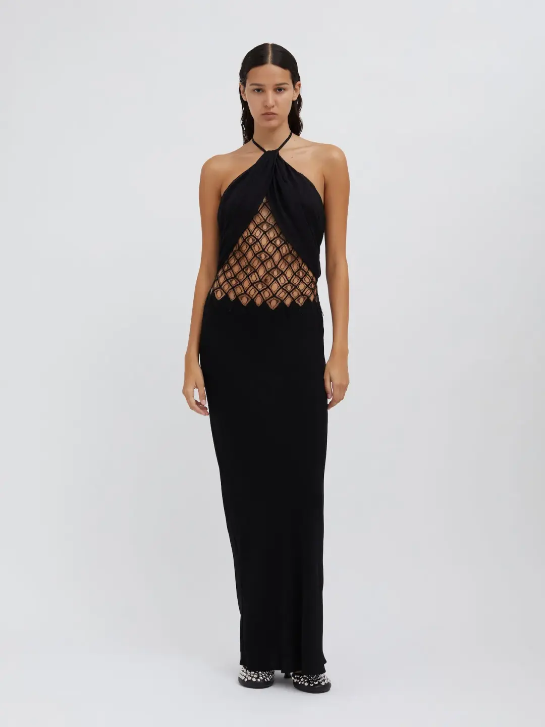 Christopher Esber Fluted Silk Column Dress Black Size AU 6 for rent on The Volte - main image