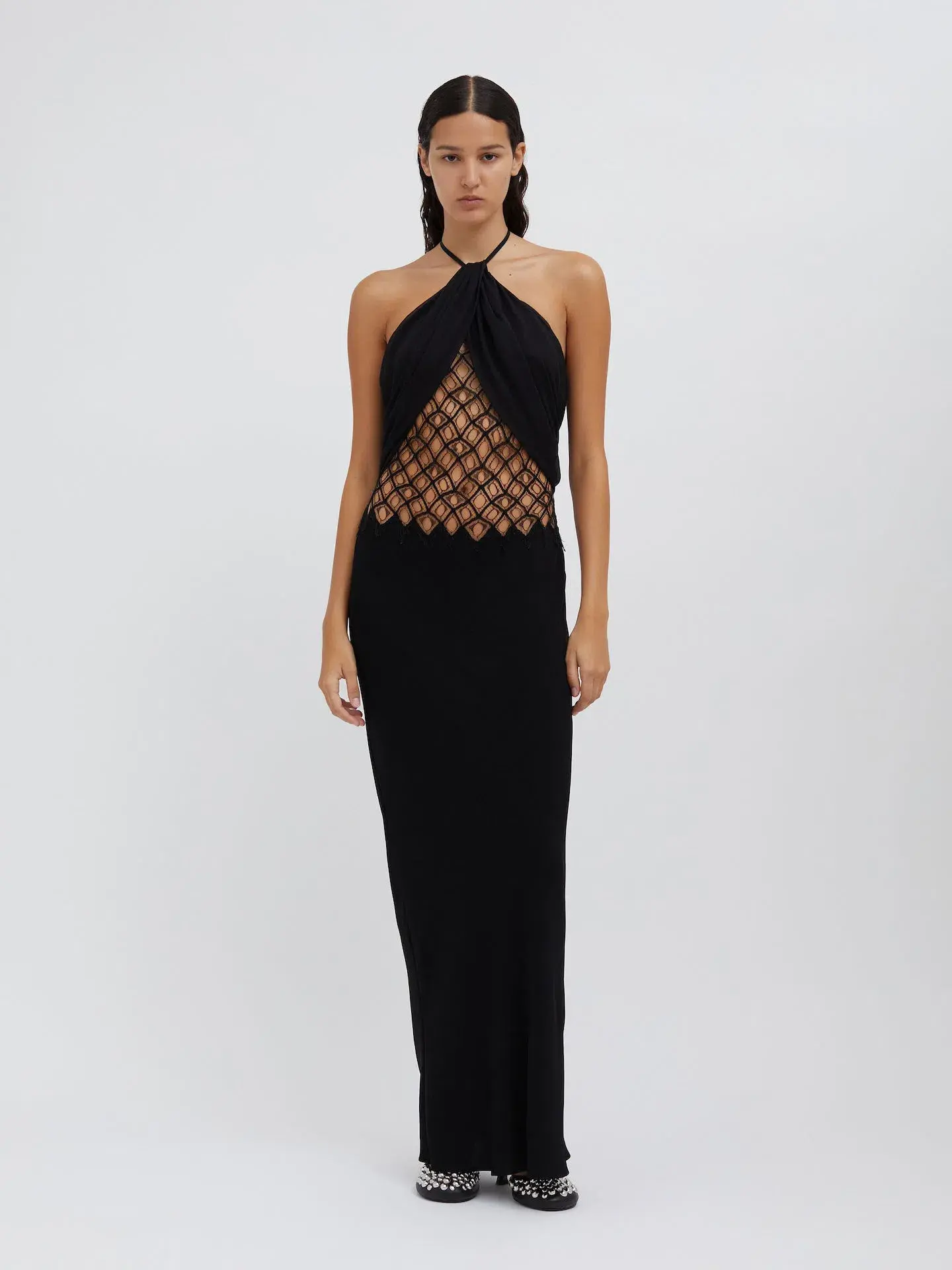 Christopher Esber Fluted Silk Column Dress Black Size AU 6 - Image 1