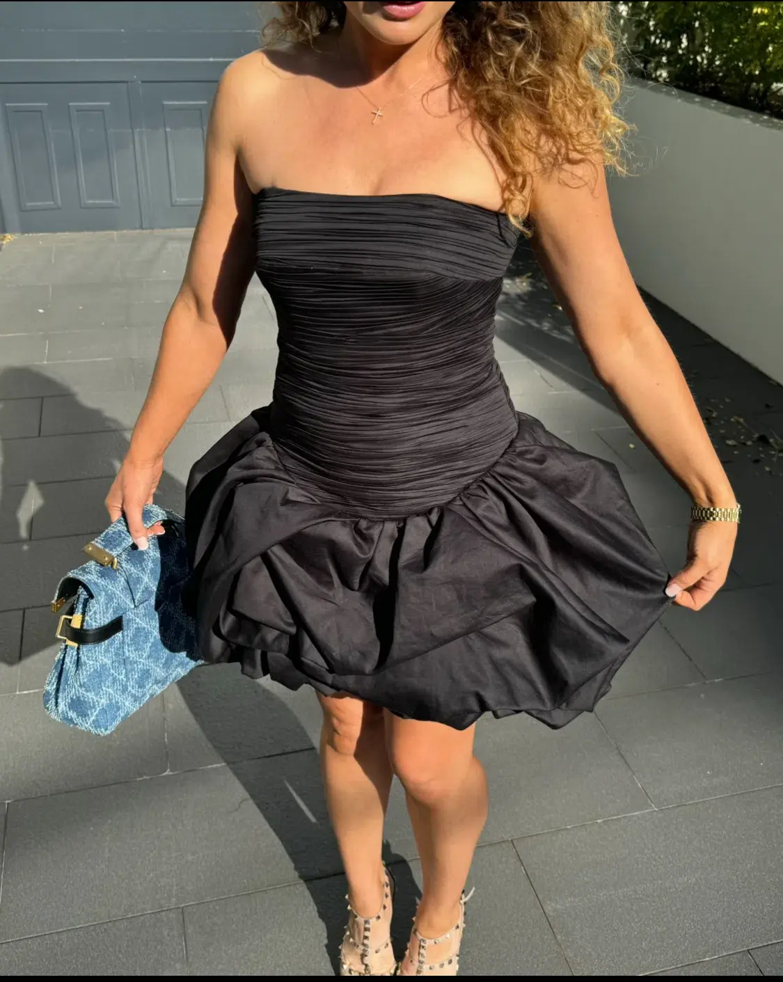  Aje Violette Bubble Hem Mini Dress Black Size 12 - Image 1