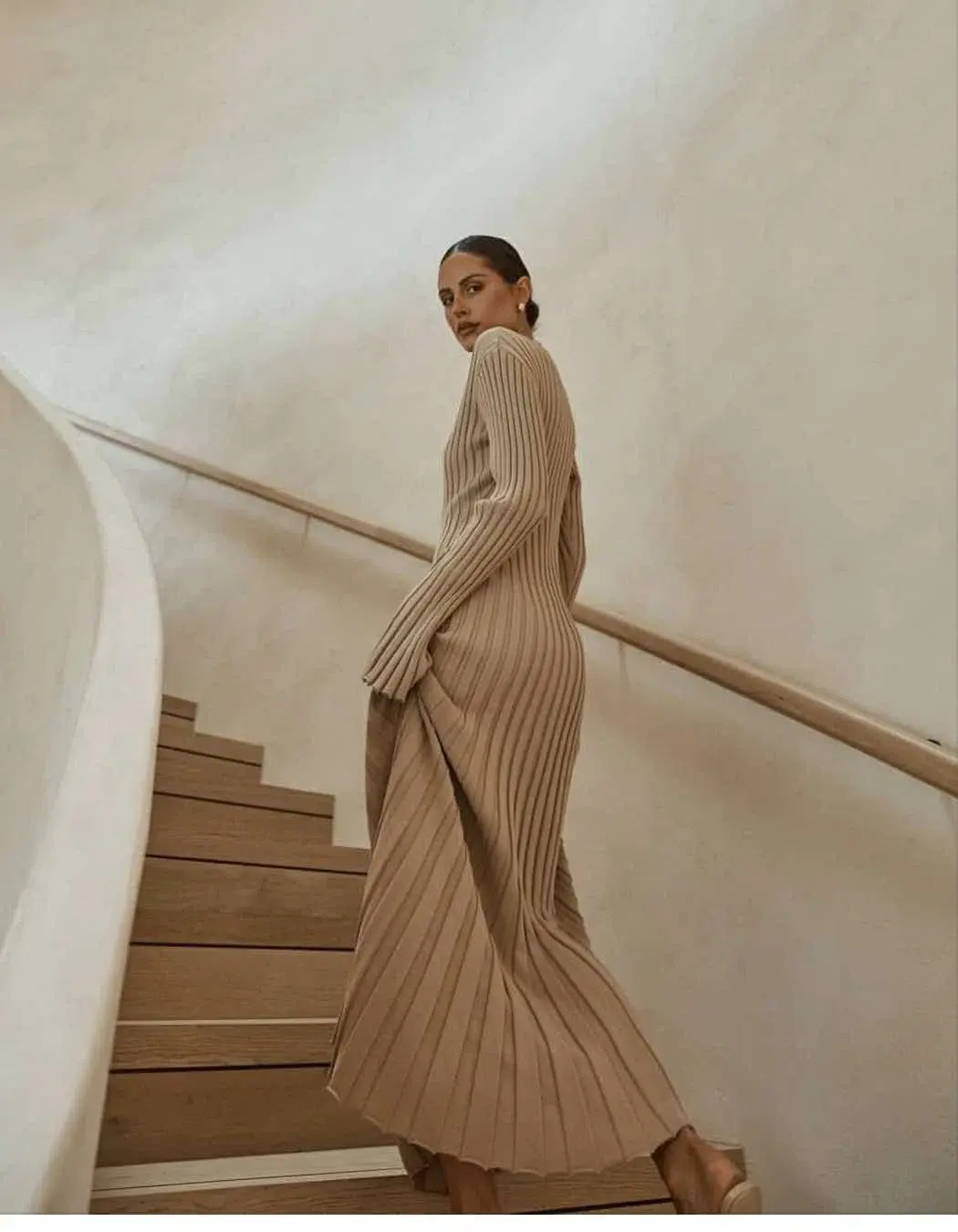 Dissh Reign Sleeved Knit Midi Dress Beige Size AU 12 for rent on The Volte - main image