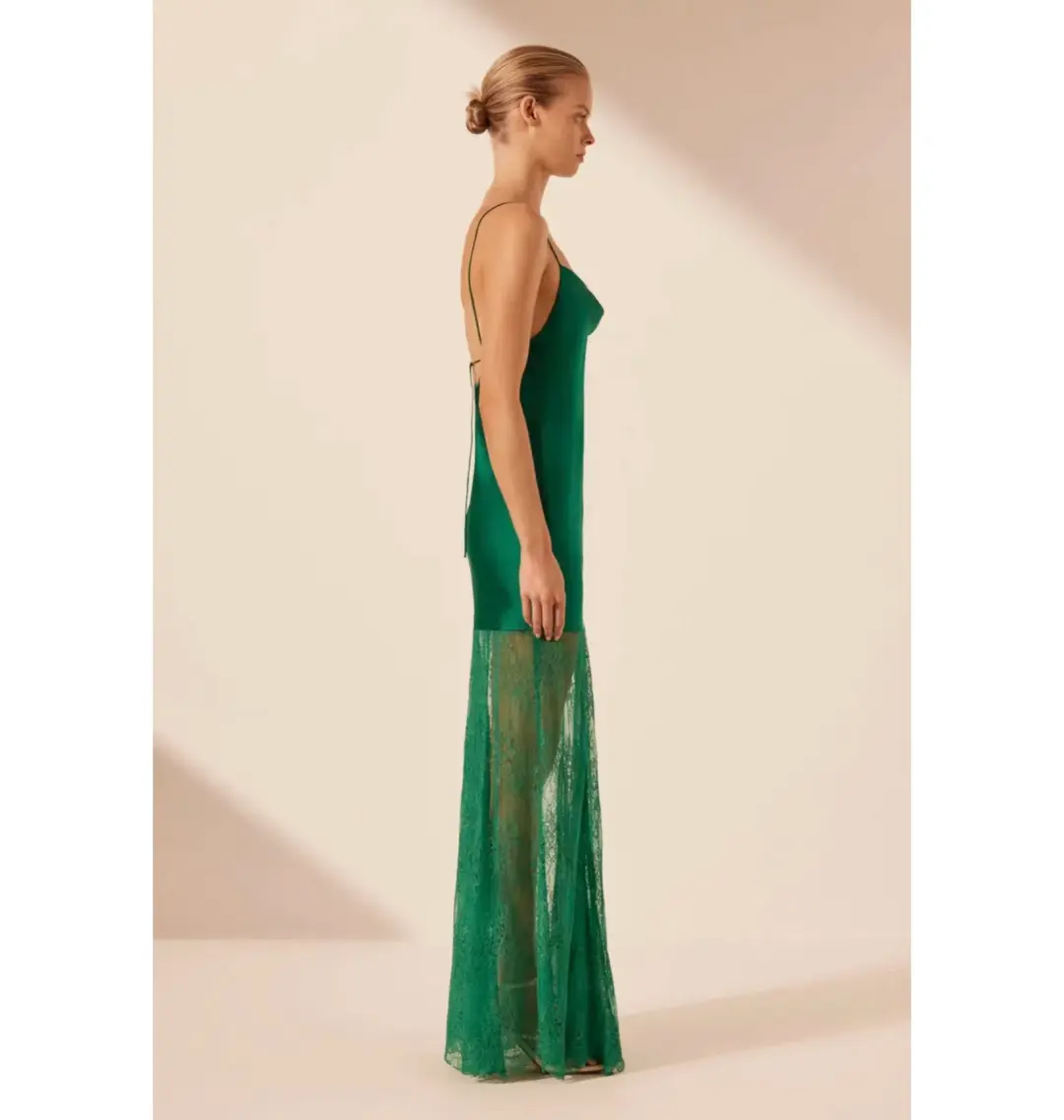 Shona Joy Elle Silk Lace Cowl Maxi Dress Emerald Green Size AU 10 for rent on The Volte - main image