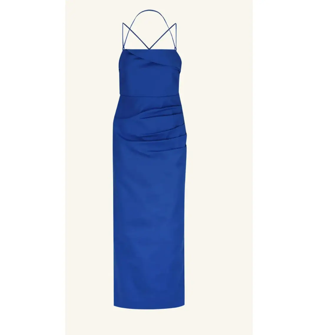Shona Joy Lani Draped Cross Back Midi Dress Azure Blue Size AU 14  for rent on The Volte - main image