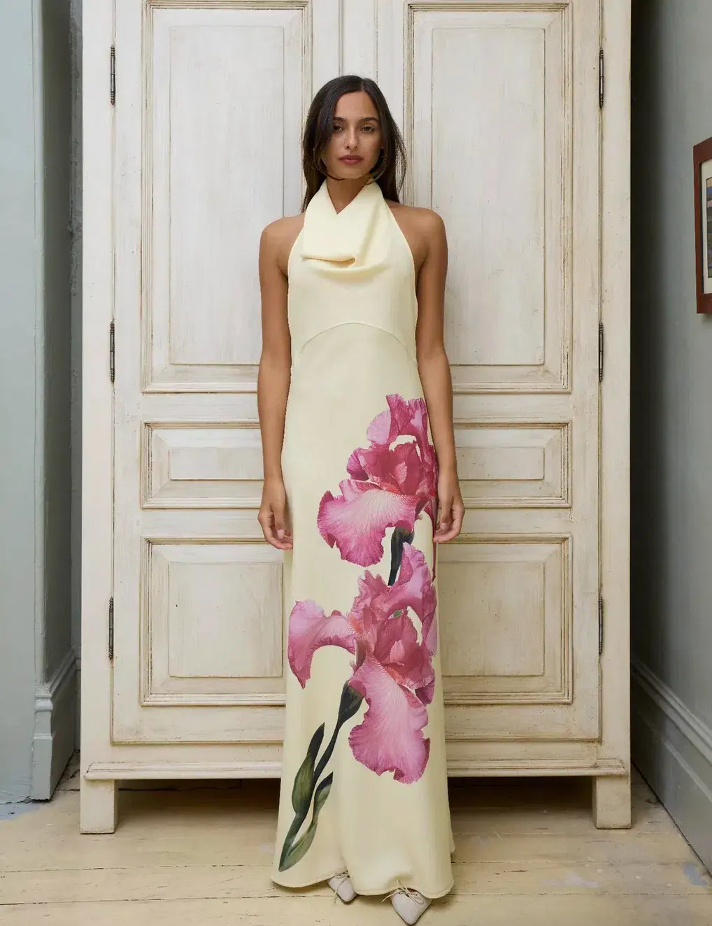 With Harper Lu Cowl Slip Dress in Iris Floral Size XS / AU 6 for rent on The Volte - main image