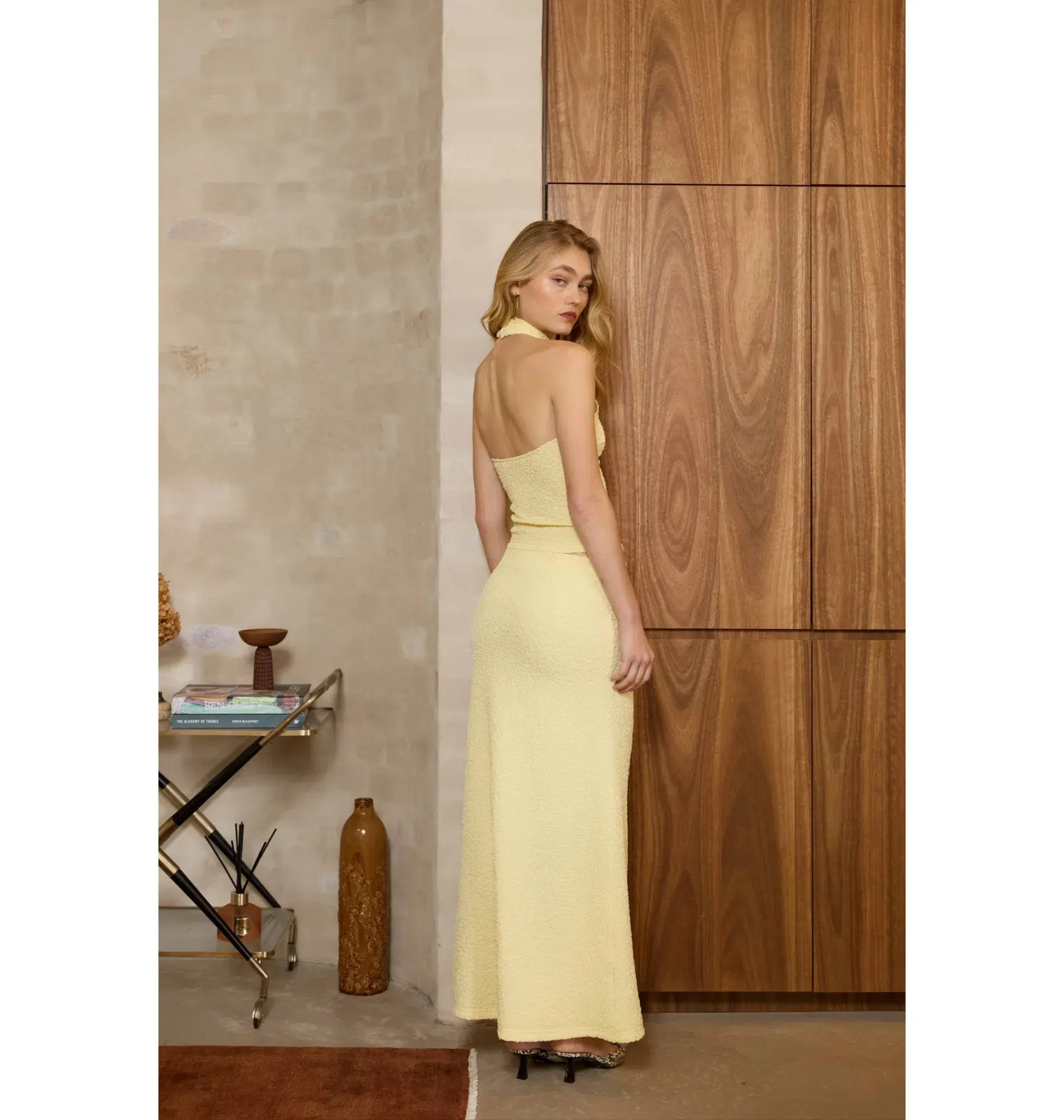 With Harper Lu Textured Halter Top and Maxi Skirt in Limoncello Set Size M / AU 10 - Image 3