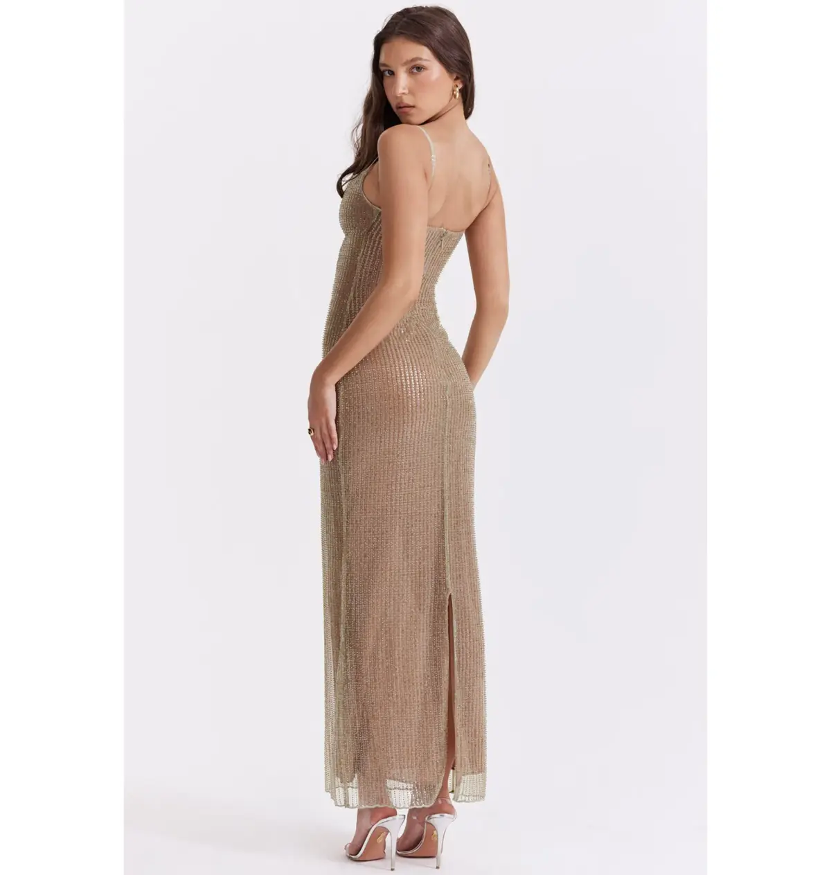 House of CB Alondra Beaded Maxi Dress Cafe Au Lait Size AU 6 - Image 3
