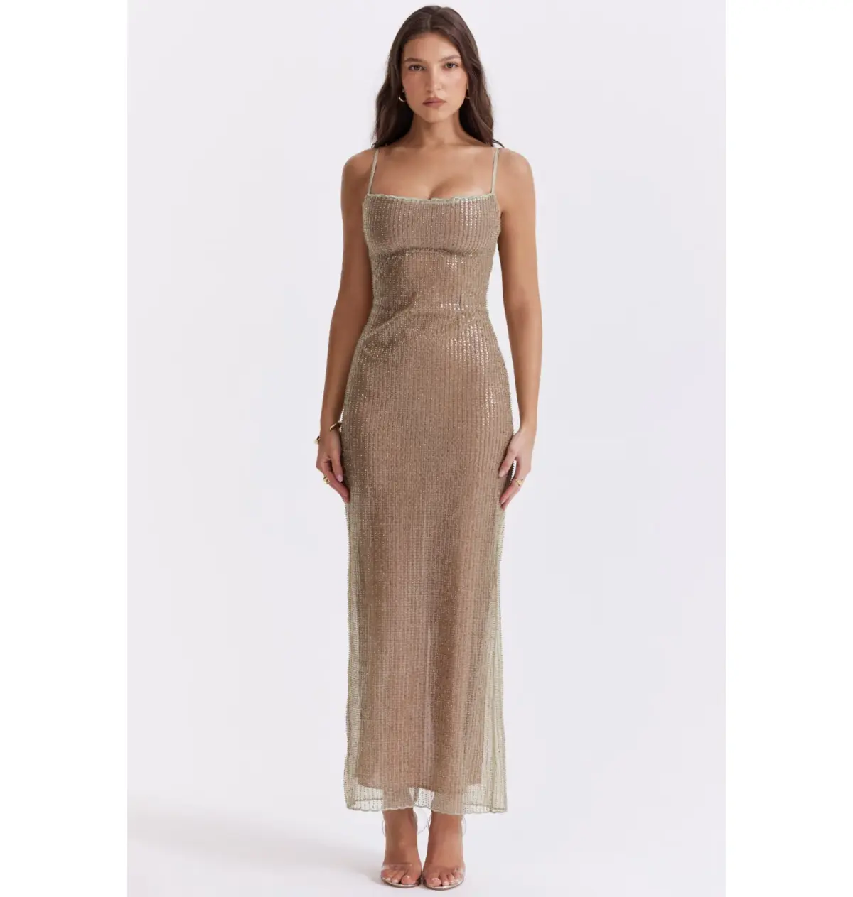 House of CB Alondra Beaded Maxi Dress Cafe Au Lait Size AU 6 - Image 1