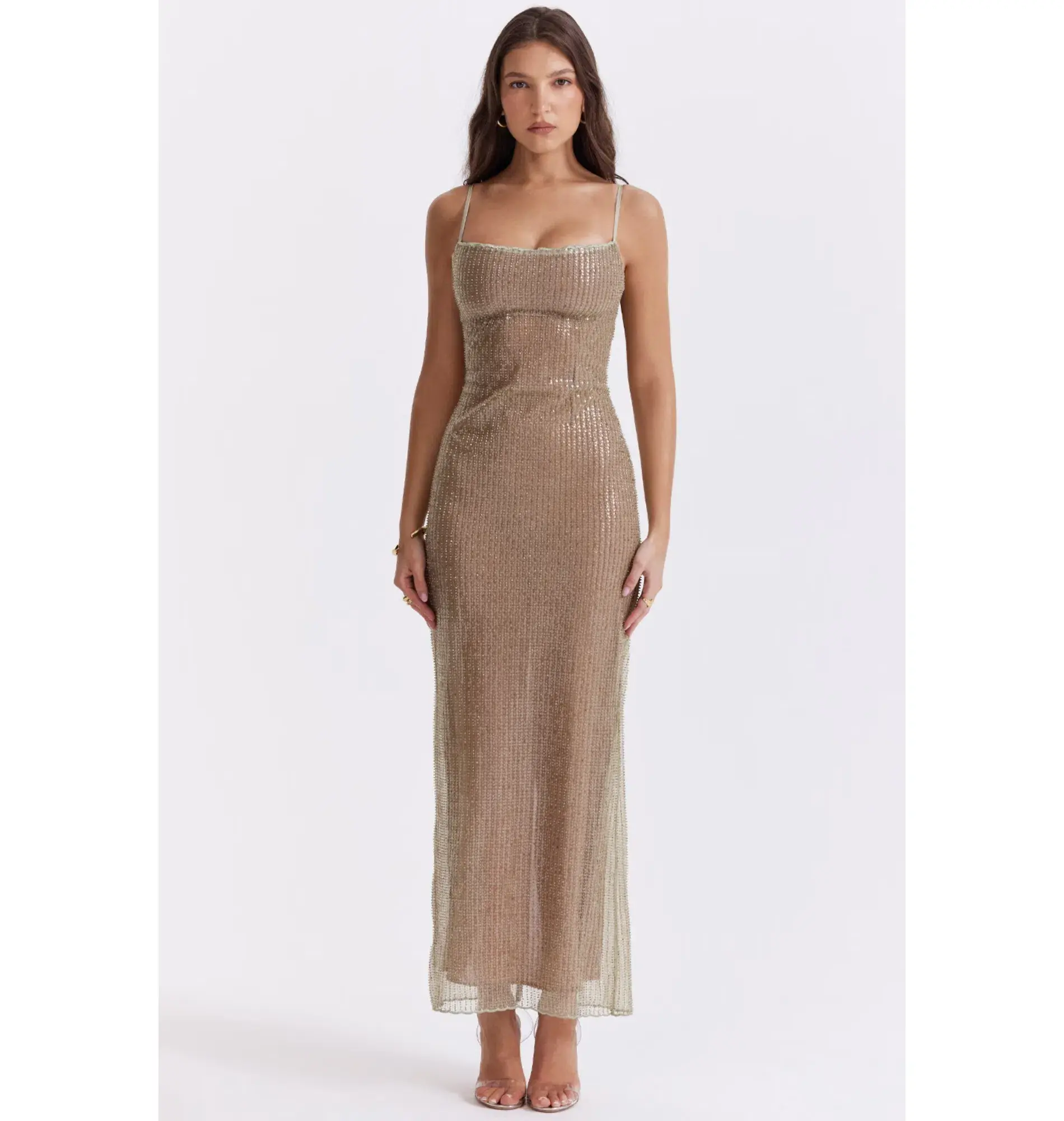 House of CB Alondra Beaded Maxi Dress Cafe Au Lait Size AU 6 - Image 1