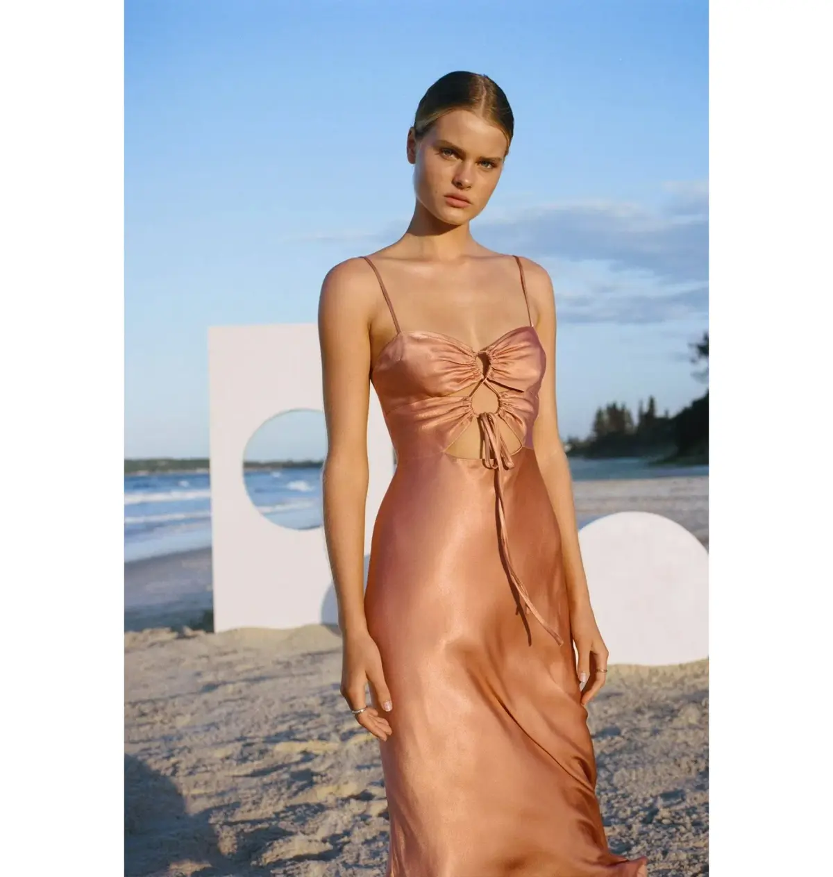 Shona Joy Eloise Lace Up Midi Dress Antique Rose Size AU 6 - Image 4