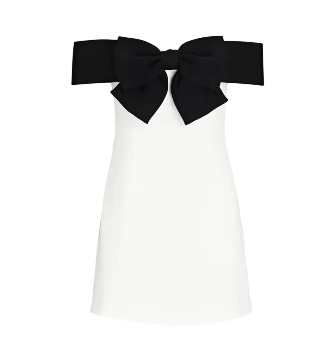 Self-Portrait Off-Shoulder Bow Mini Dress White Size AU 6 for rent on The Volte - main image
