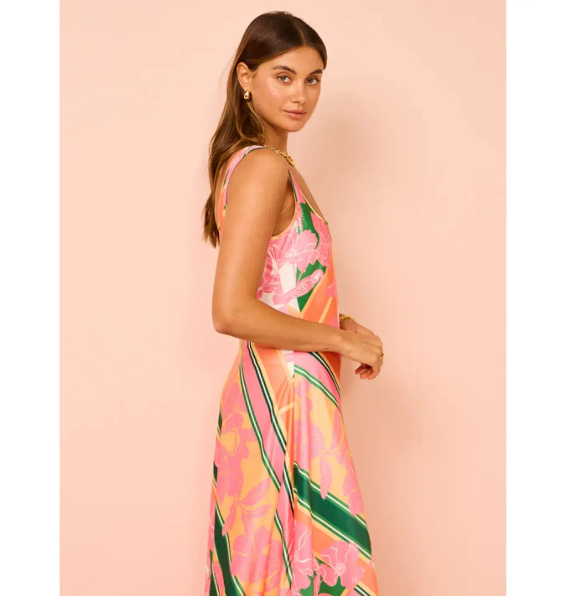 By Nicola Beneath The Stars Bias Cut Slip Dress in Rio Floral Size AU 16 - Image 2