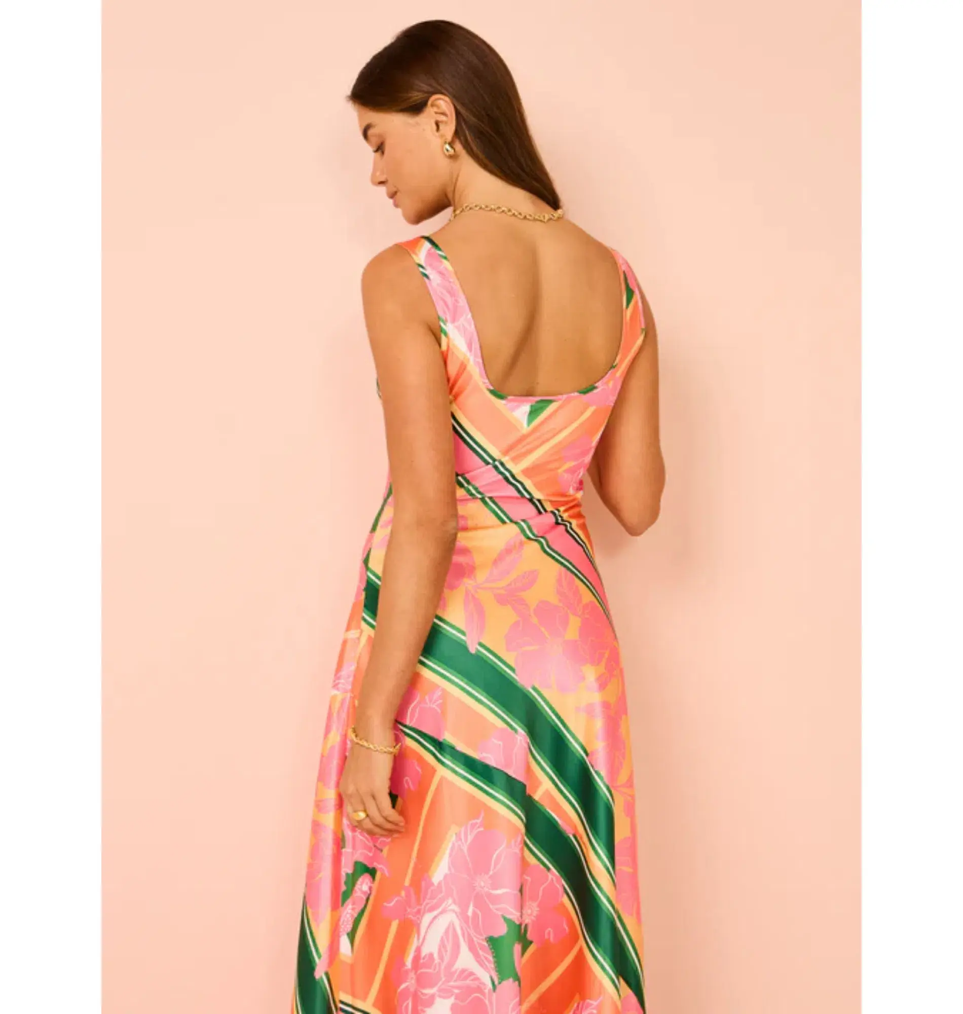 By Nicola Beneath The Stars Bias Cut Slip Dress in Rio Floral Size AU 16 - Image 4
