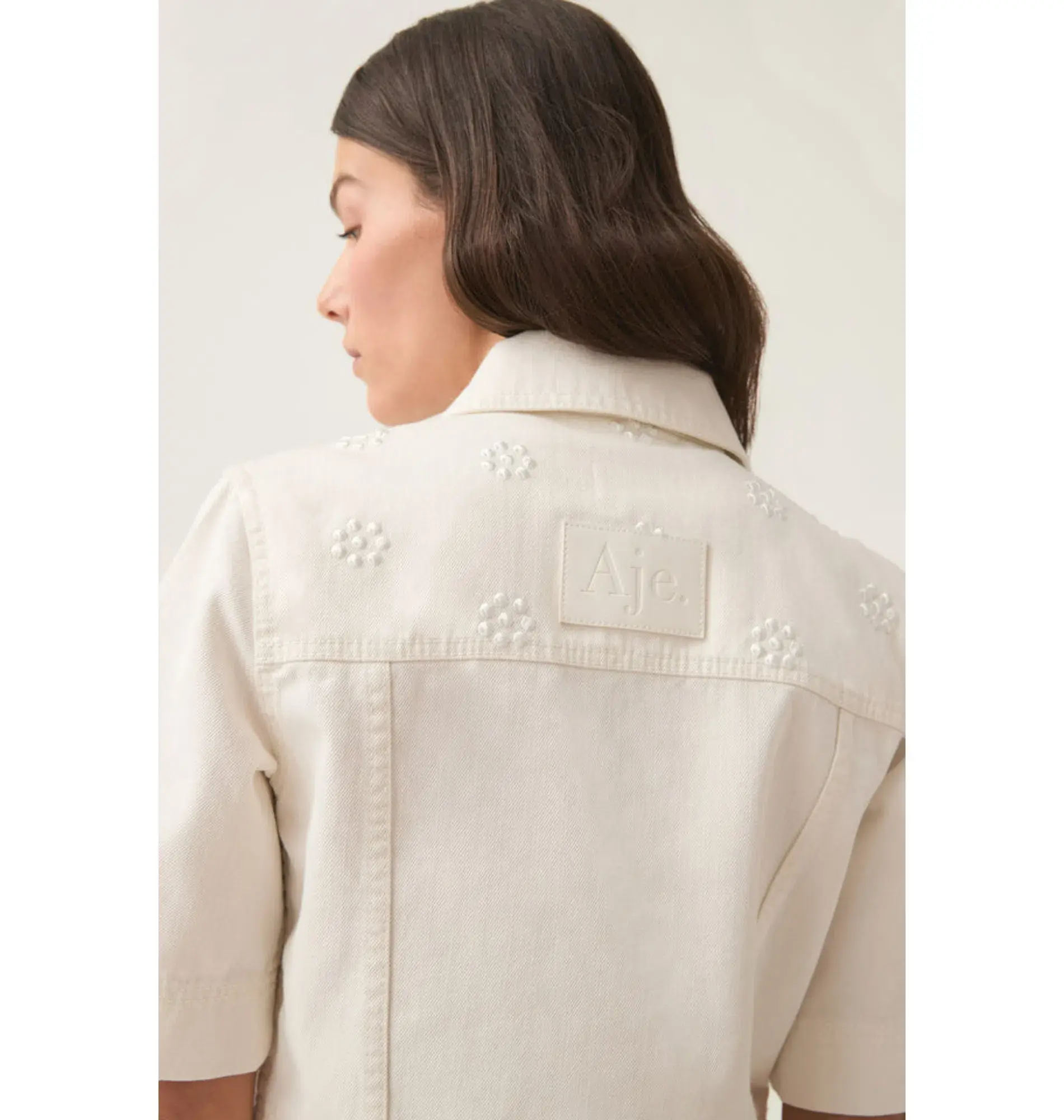 Aje Ren Denim Crop Shirt and Ren Belmond Denim Short Set in White Size AU 8  - Image 6