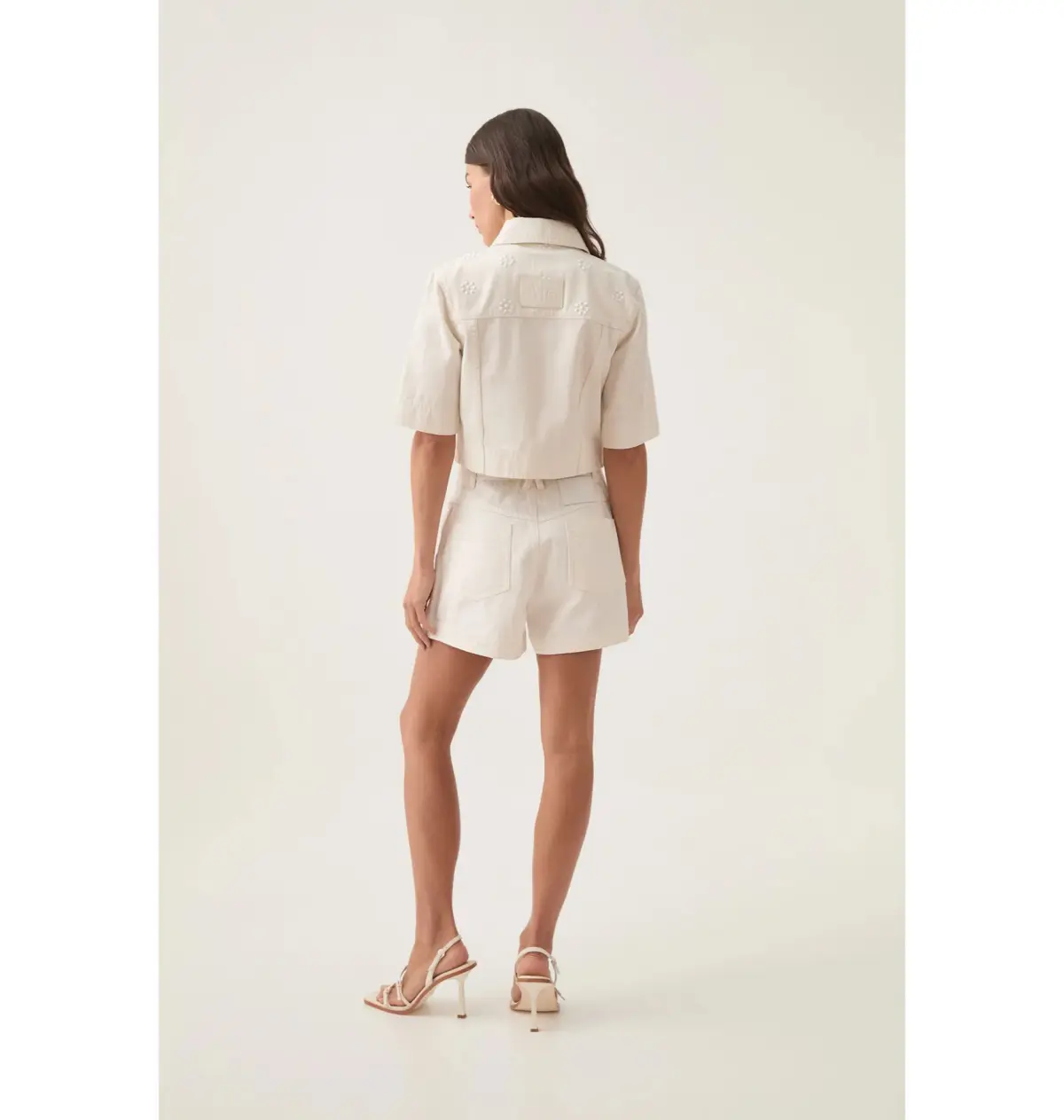 Aje Ren Denim Crop Shirt and Ren Belmond Denim Short Set in White Size AU 8  - Image 7