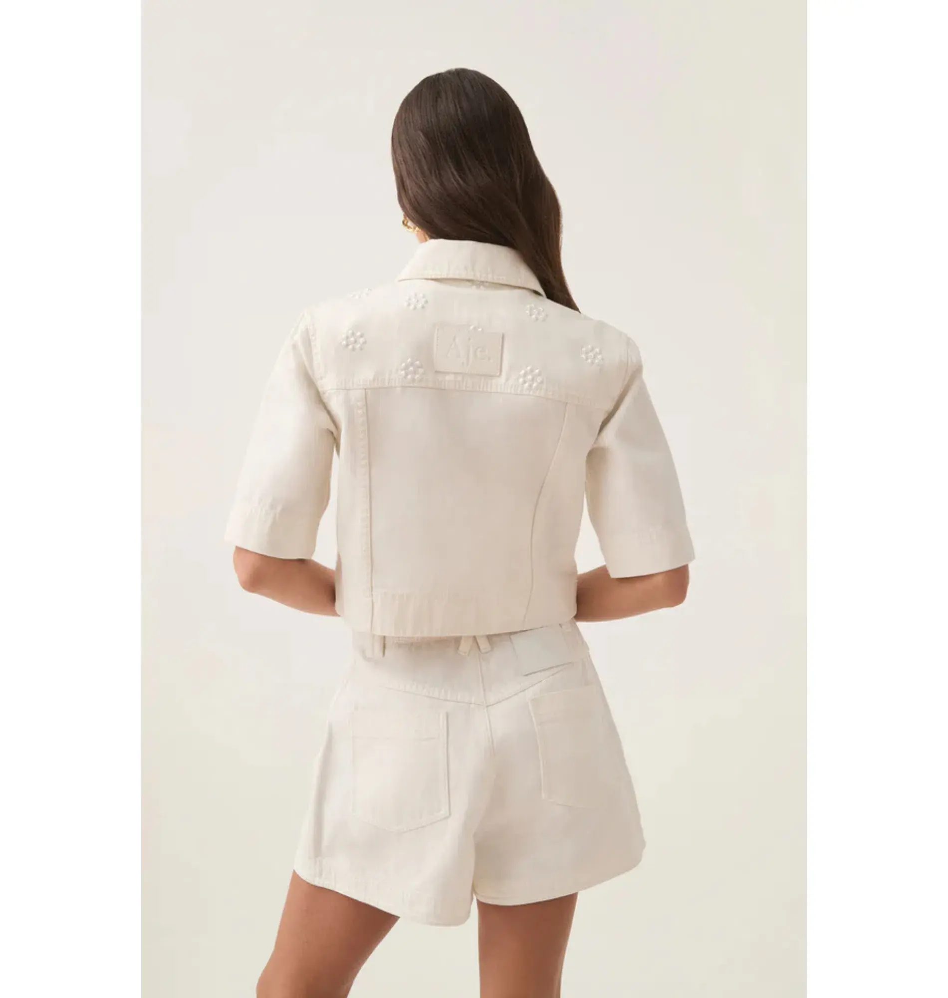 Aje Ren Denim Crop Shirt and Ren Belmond Denim Short Set in White Size AU 8  - Image 5
