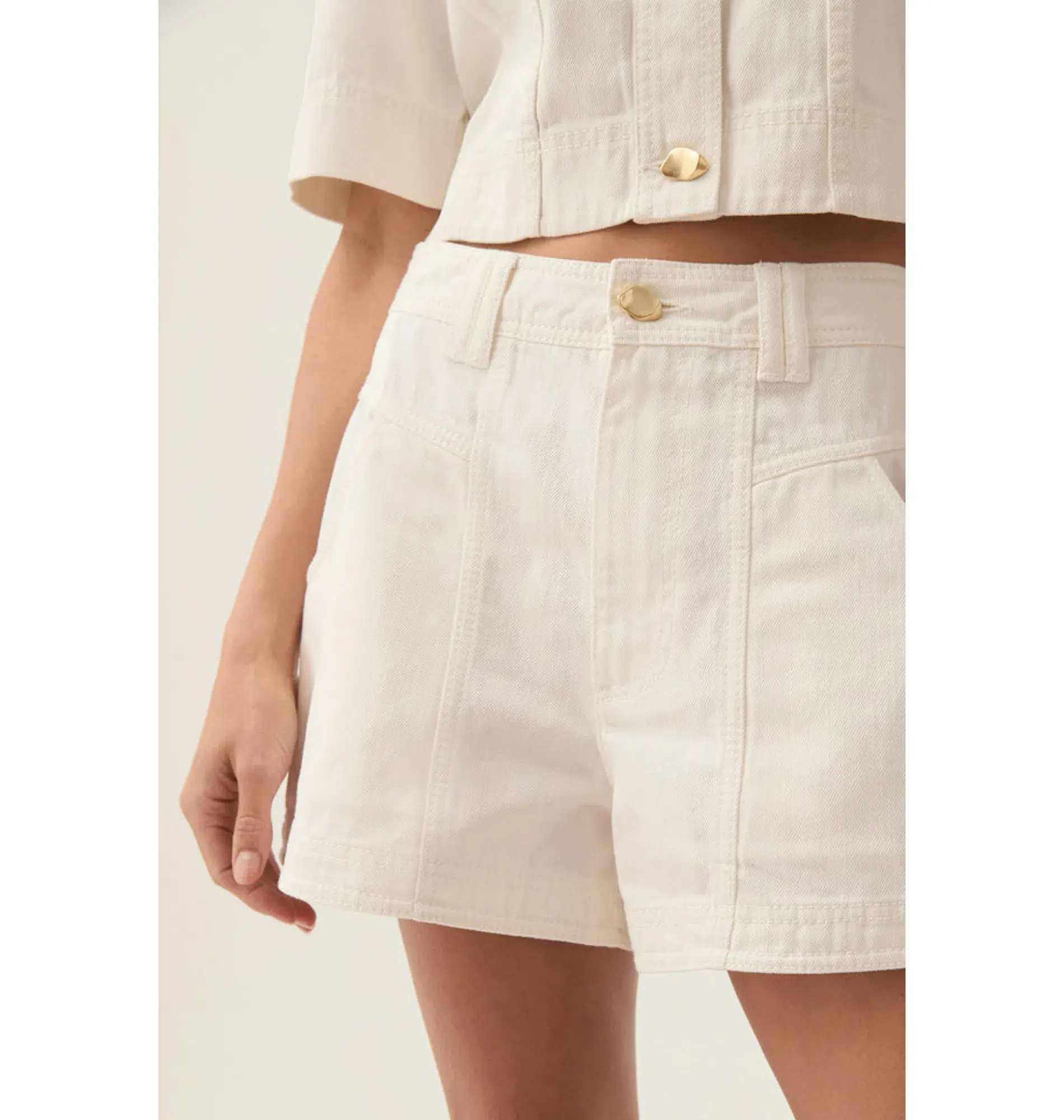 Aje Ren Denim Crop Shirt and Ren Belmond Denim Short Set in White Size AU 8  - Image 2