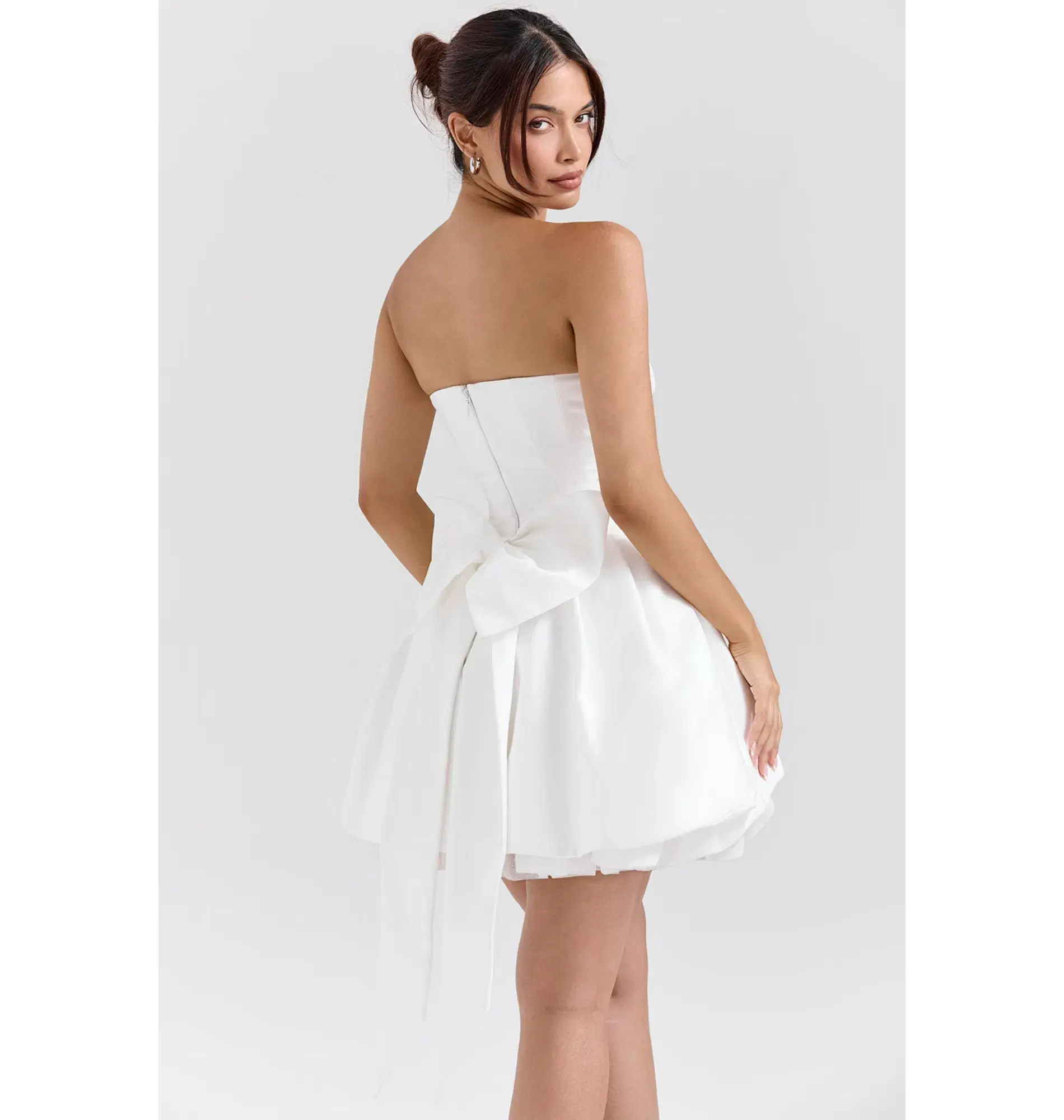 House of CB Noele Satin Strapless Bow Mini Gown White Size XS / AU 6 - Image 3