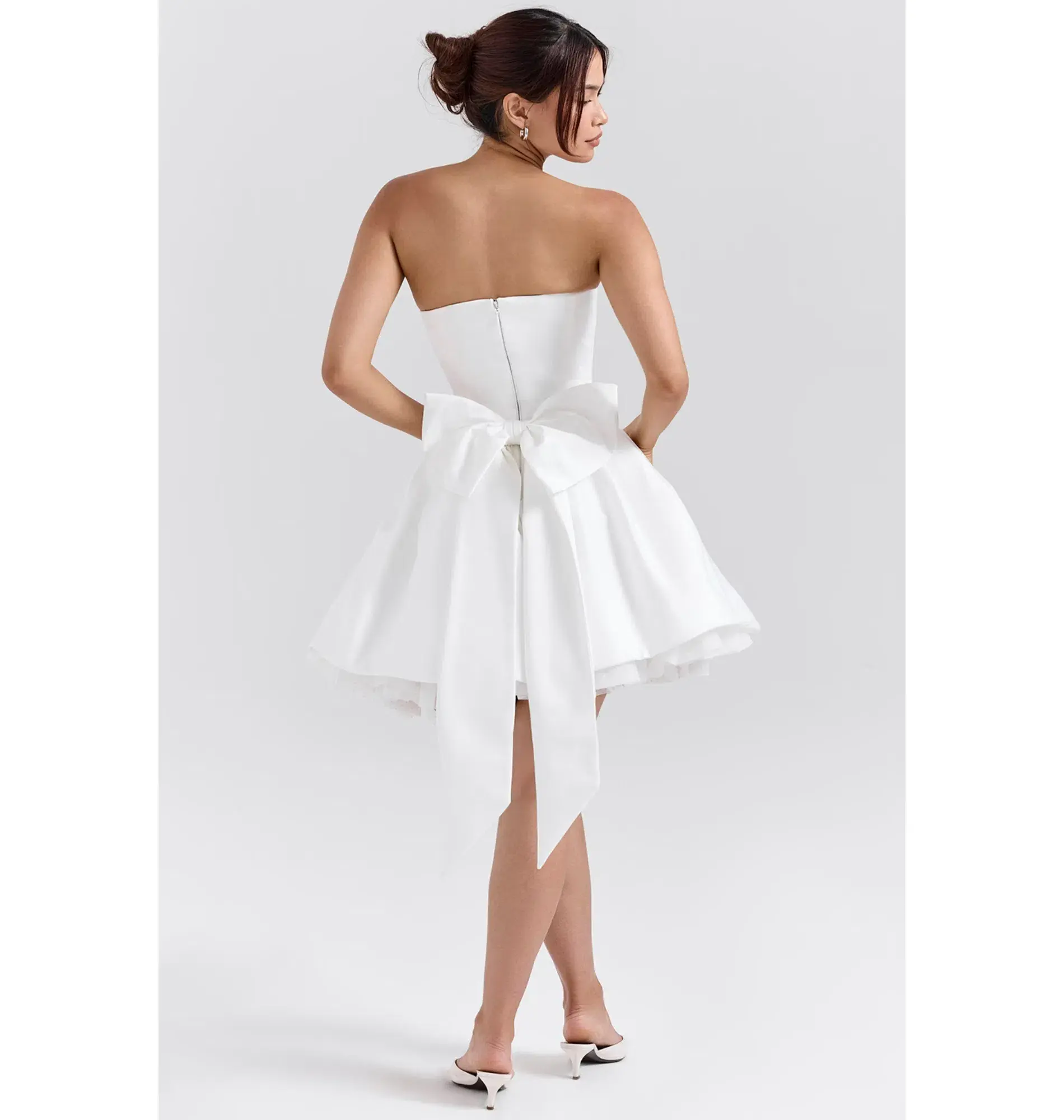 House of CB Noele Satin Strapless Bow Mini Gown White Size XS / AU 6 - Image 4