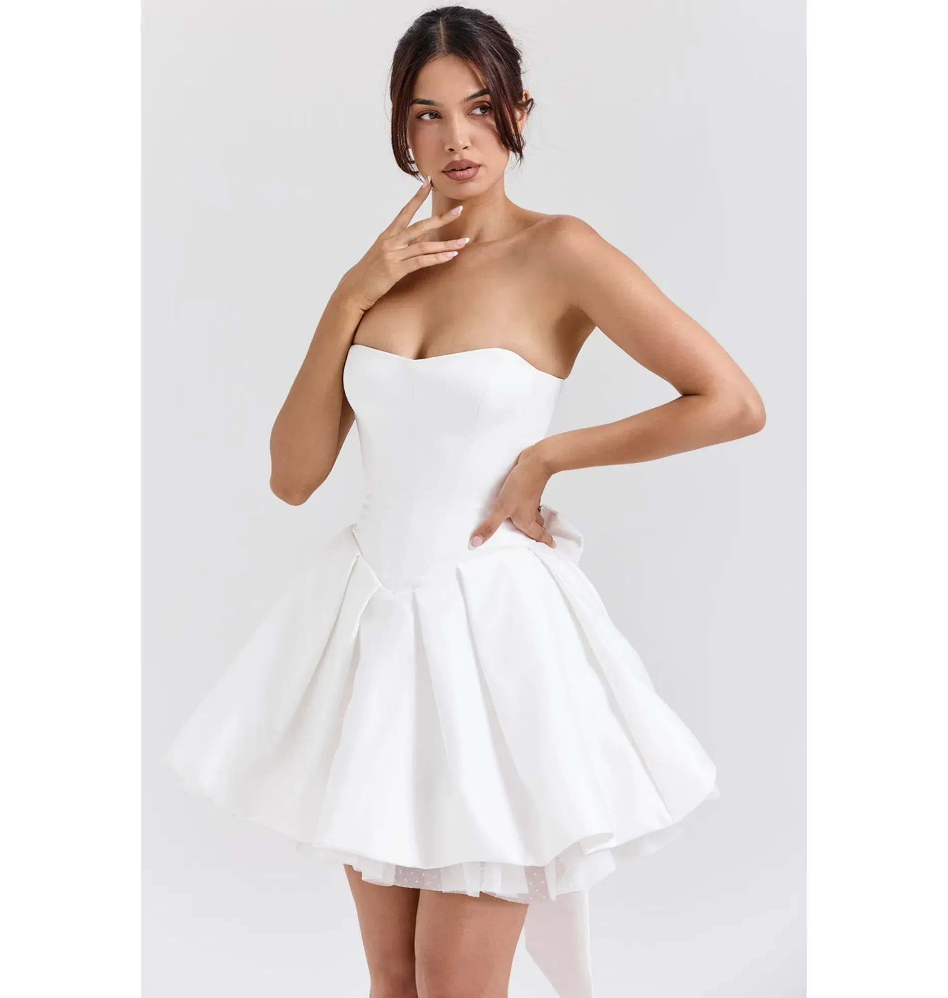 House of CB Noele Satin Strapless Bow Mini Gown White Size XS / AU 6 - Image 2