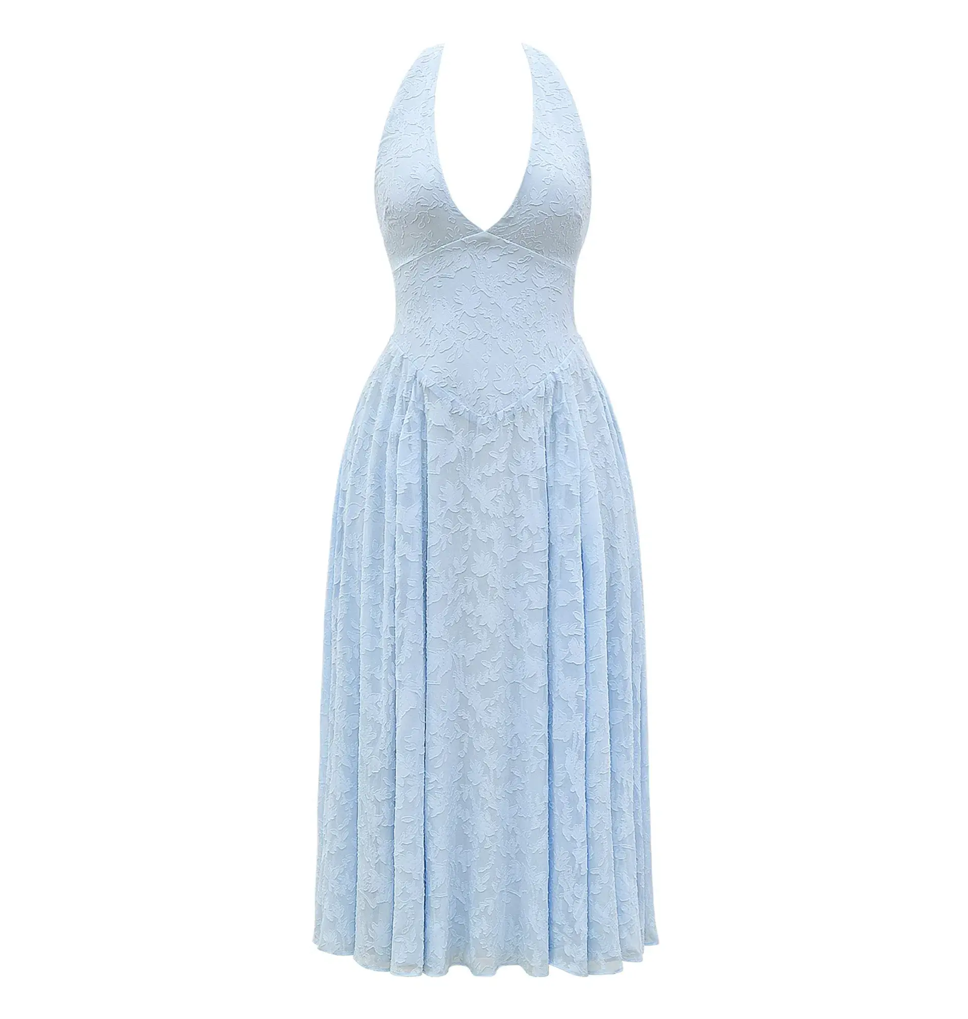 House of CB Arietta Jacquard Halter Midi Dress Bluebell Floral Size AU 6  - Image 5