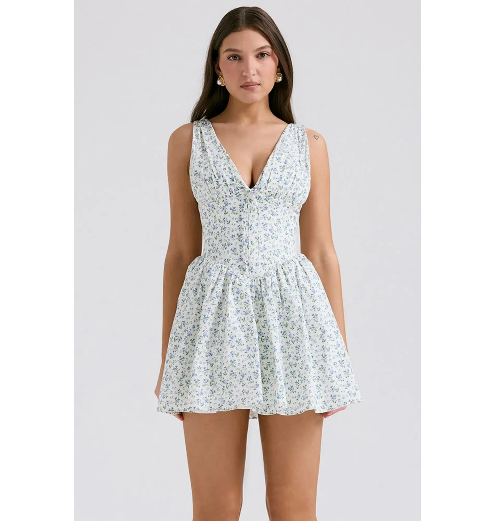 House of CB Fabrizia Corset Mini Dress White Bluebell Print Size XS / AU 6 - Image 3