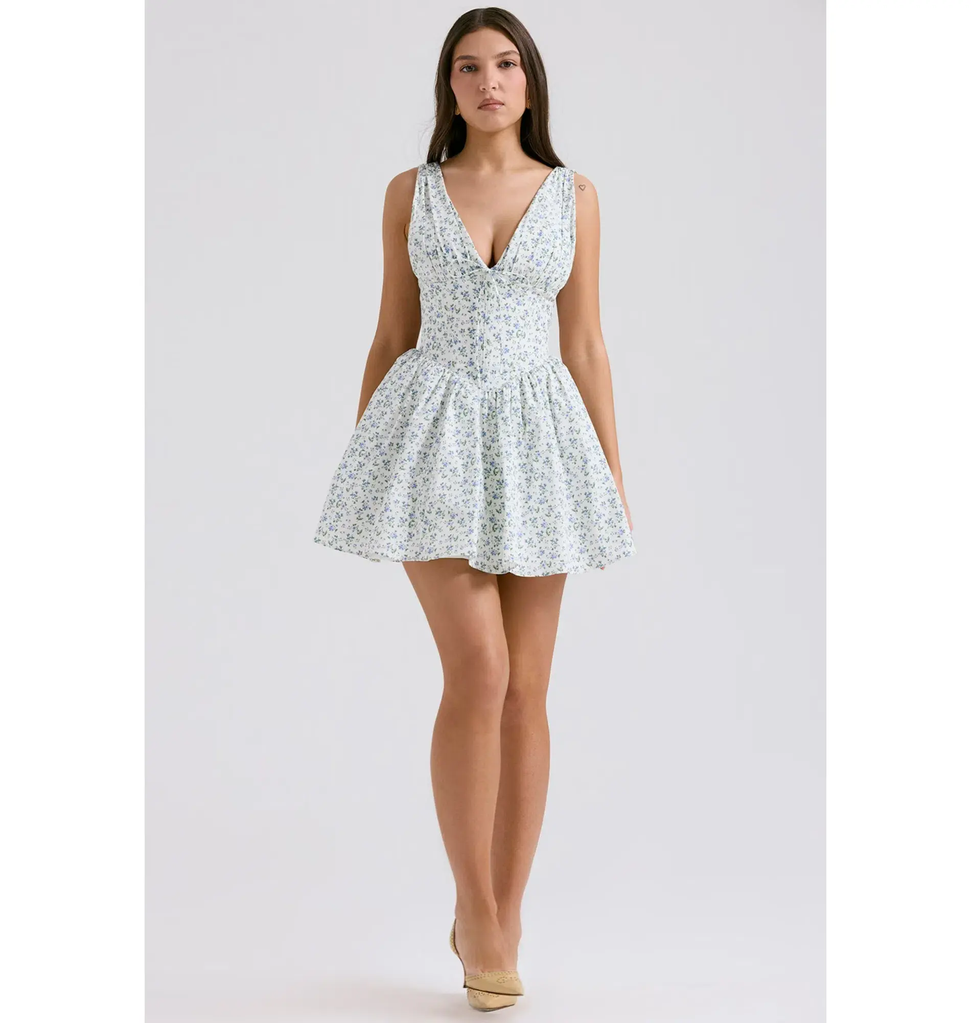 House of CB Fabrizia Corset Mini Dress White Bluebell Print Size XS / AU 6 - Image 1