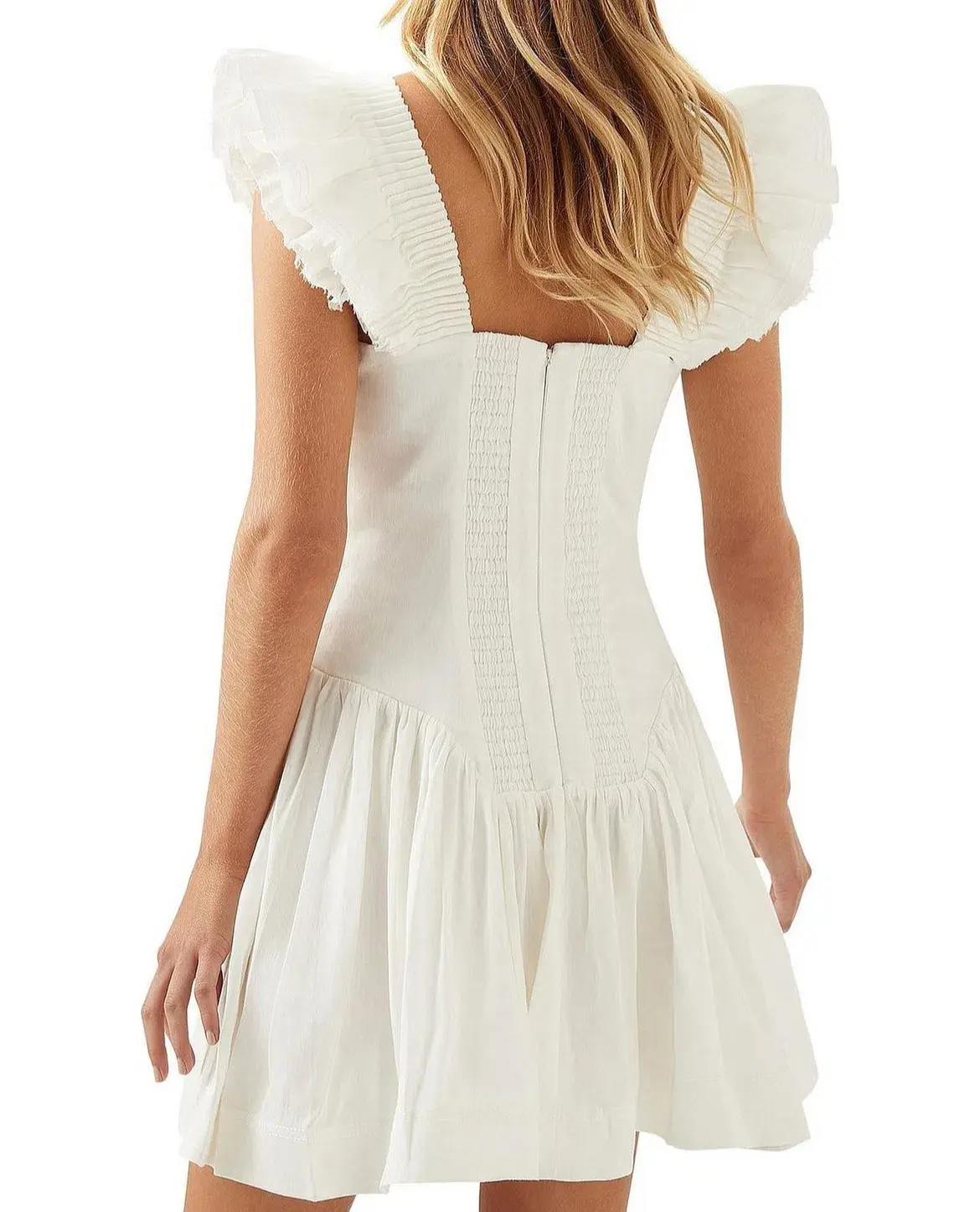 Aje Simone Frill Sleeve Mini Dress Ivory Size 16 - Image 4