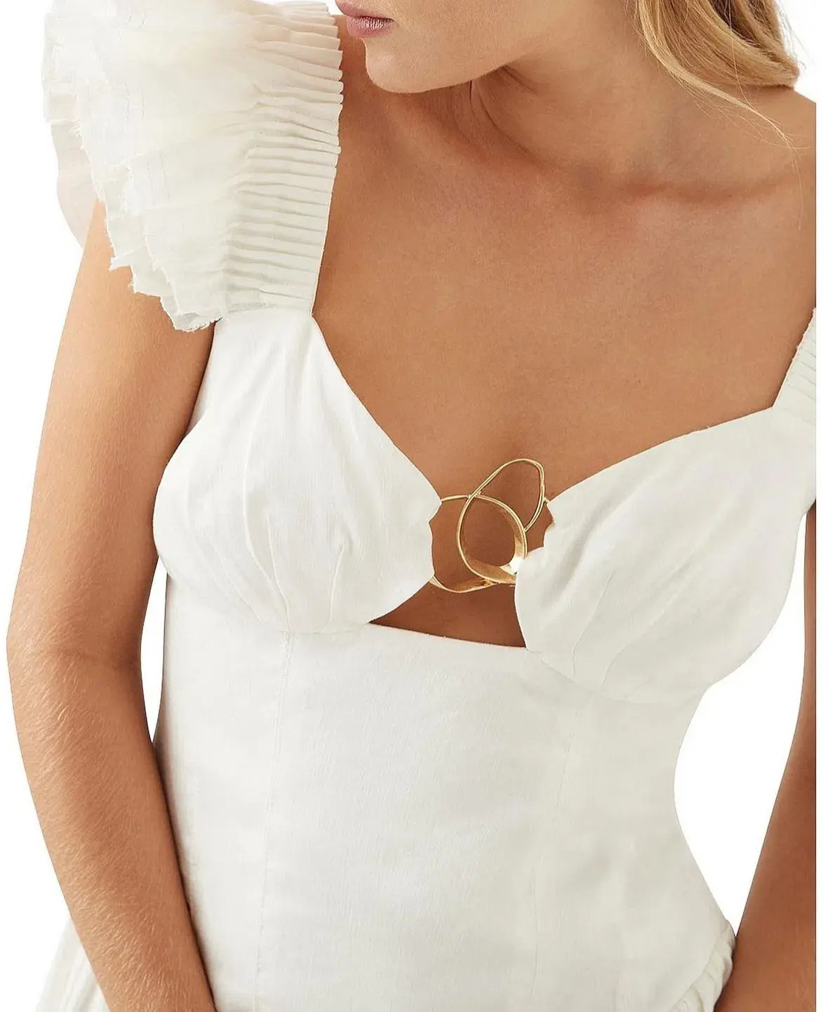 Aje Simone Frill Sleeve Mini Dress Ivory Size 16 - Image 3