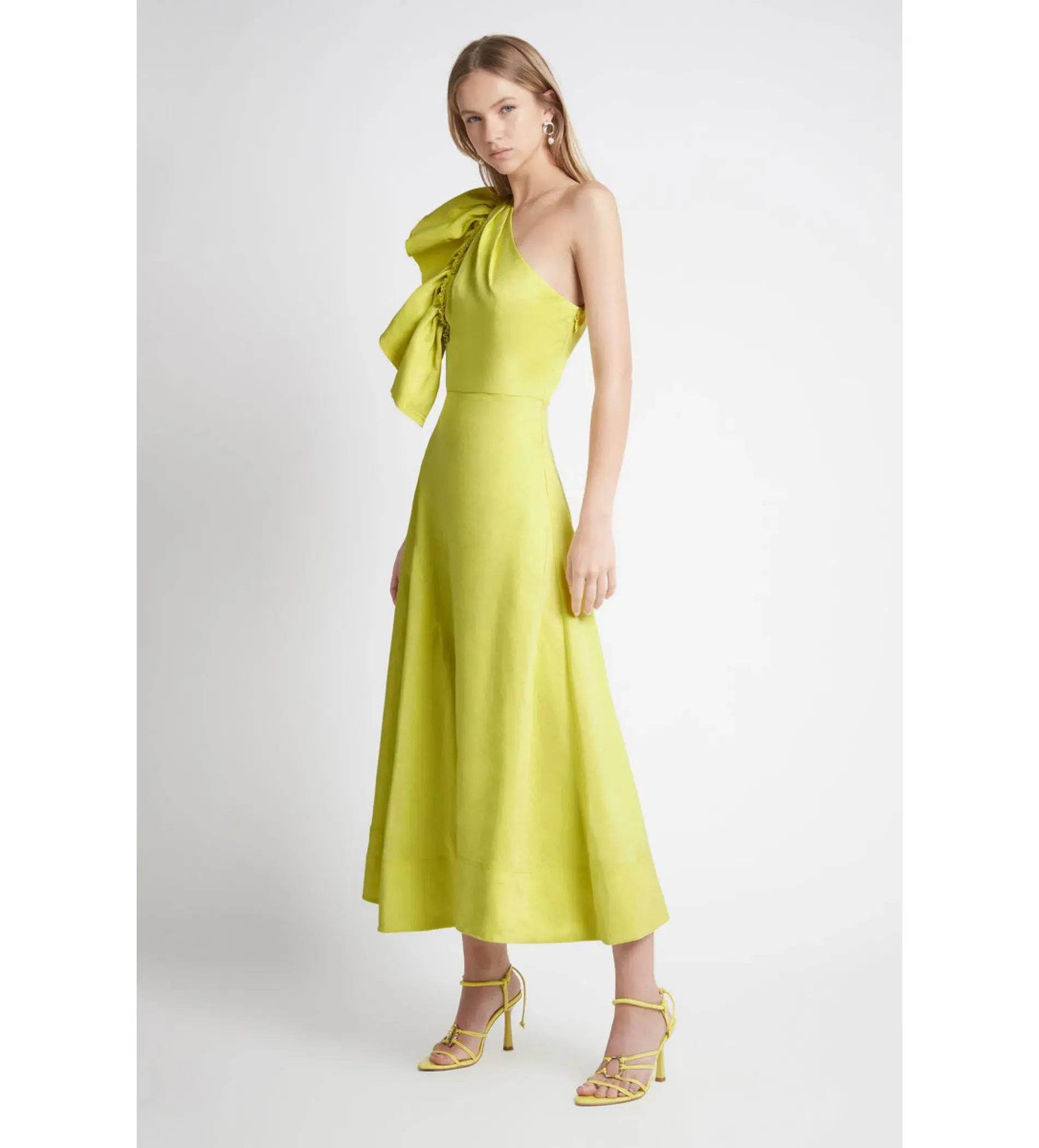 Aje Bonjour Asymmetric Midi Dress Lime Green Size 16 - Image 1