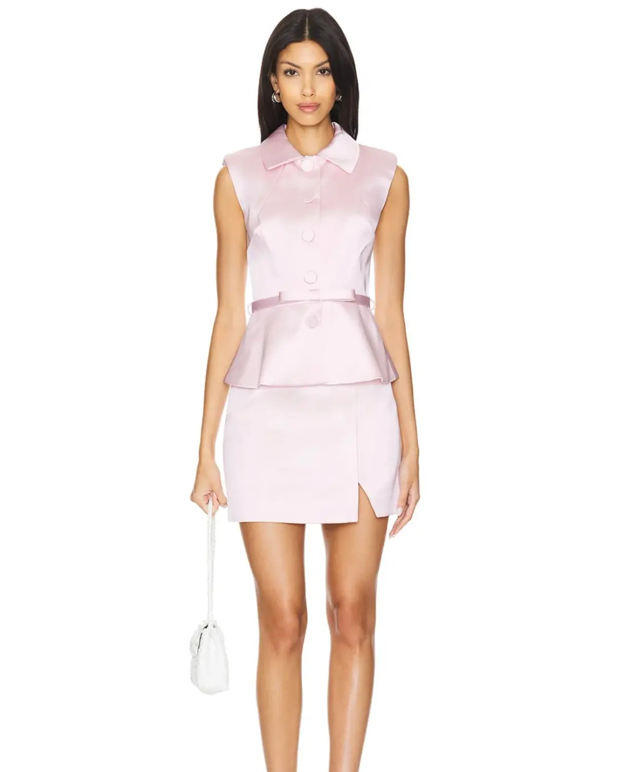 Tailored Satin Mini Dress in Pink - Image 1