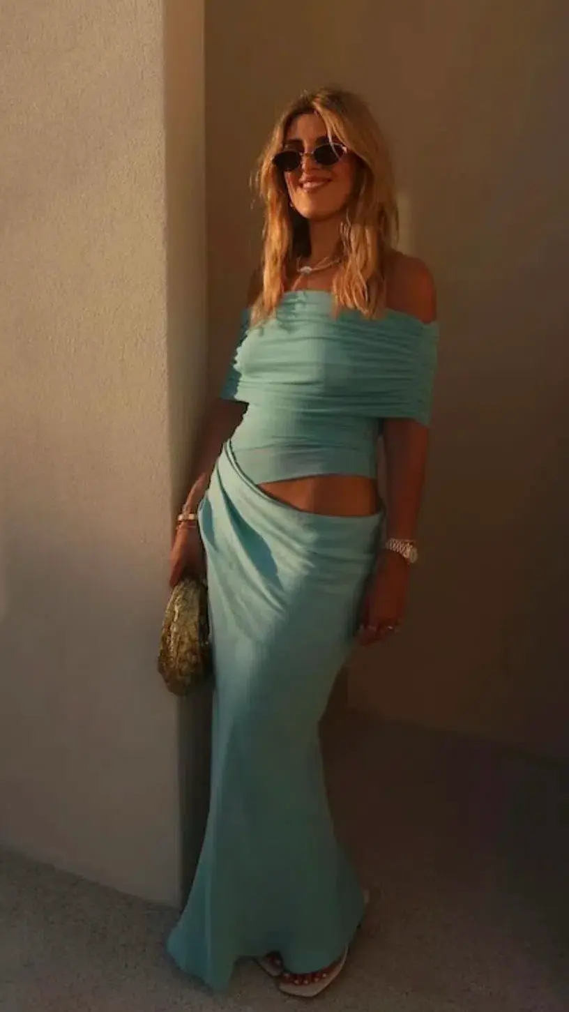 Nico Off Shoulder Maxi Dress Size 10 Aquamarine - Image 1