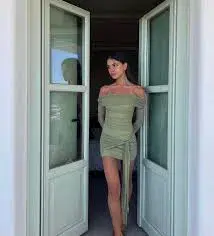 Benni Yasmin Off Shoulder Mini Dress in Pistachio Size 8 - Image 3