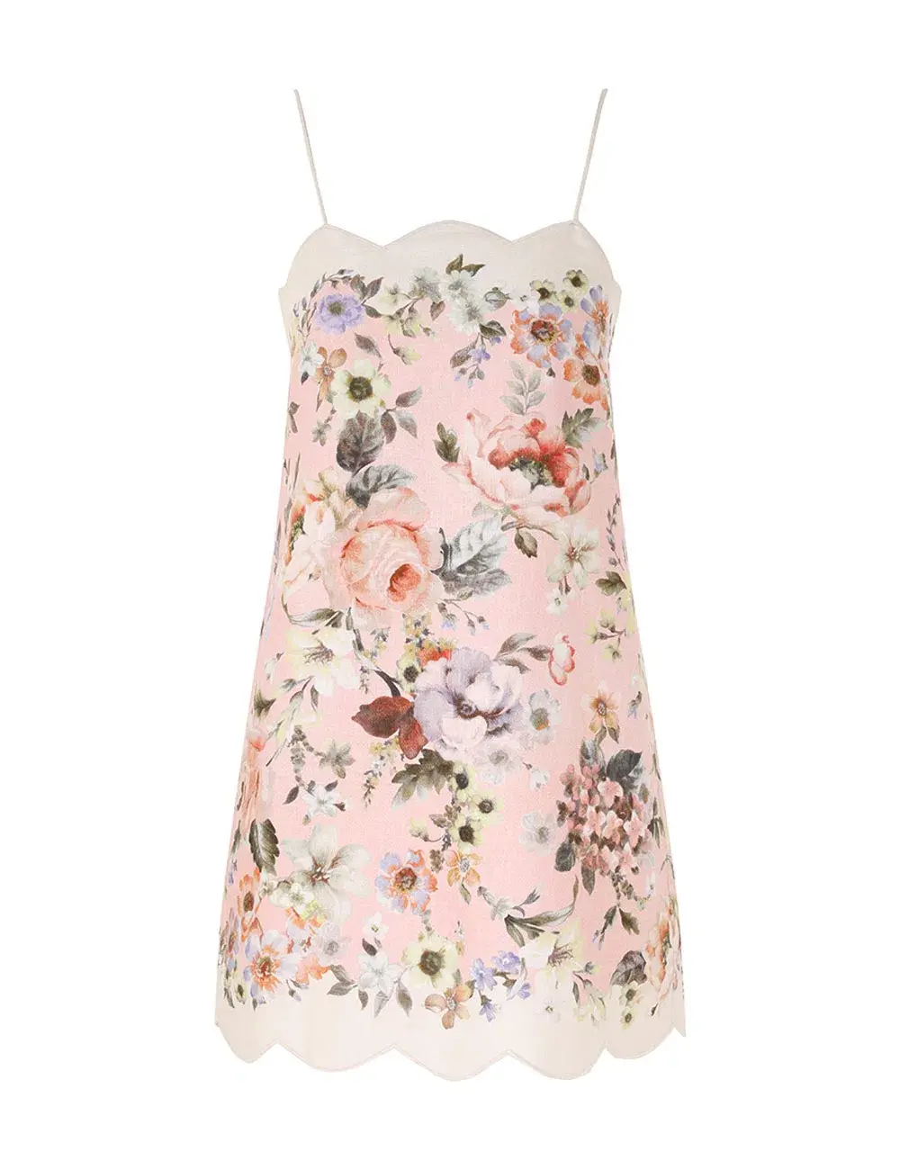 Zimmermann The Acacia Scallop Mini Dress in Pink Floral Size 0 / AU 8  for rent on The Volte - main image