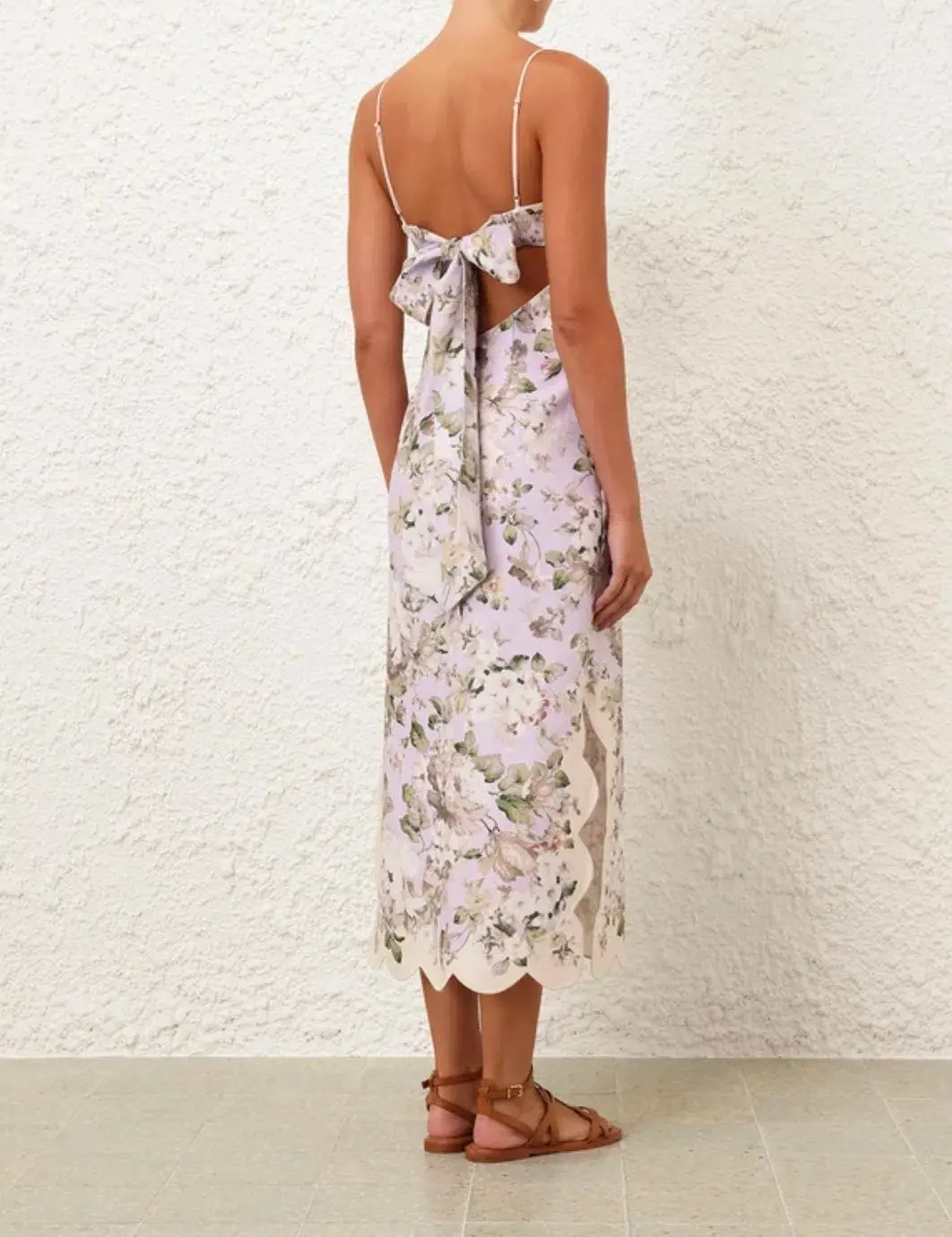 Zimmermann The Acacia Scallop Midi Dress in Lilac Floral Size 0/Au 8  - Image 3