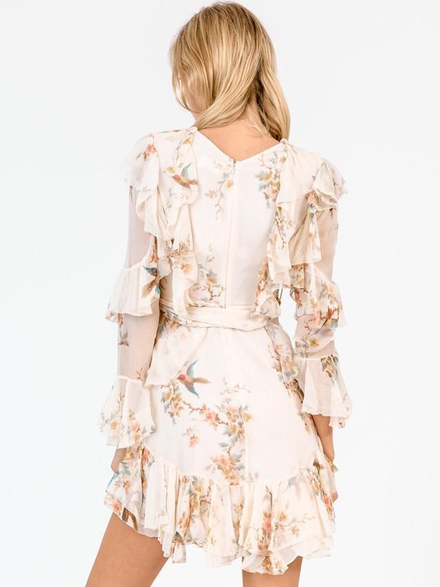 Zimmermann Folly Flutter Mini Dress Cream Bird Floral Size 8 for rent on The Volte - main image
