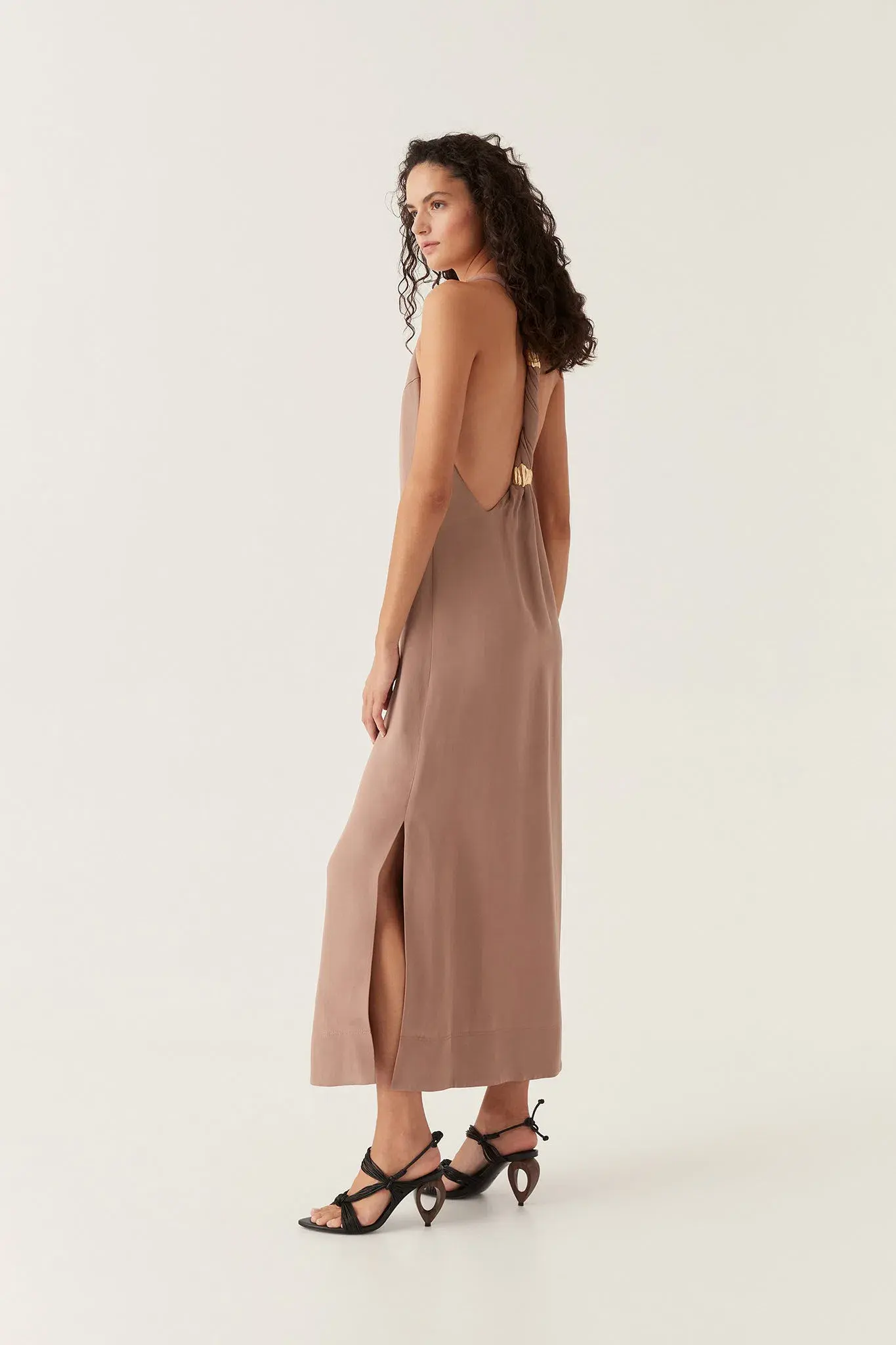 Aje Intrigue Twist Back Midi Dress in Chocolate Brown Size AU 10  - Image 4