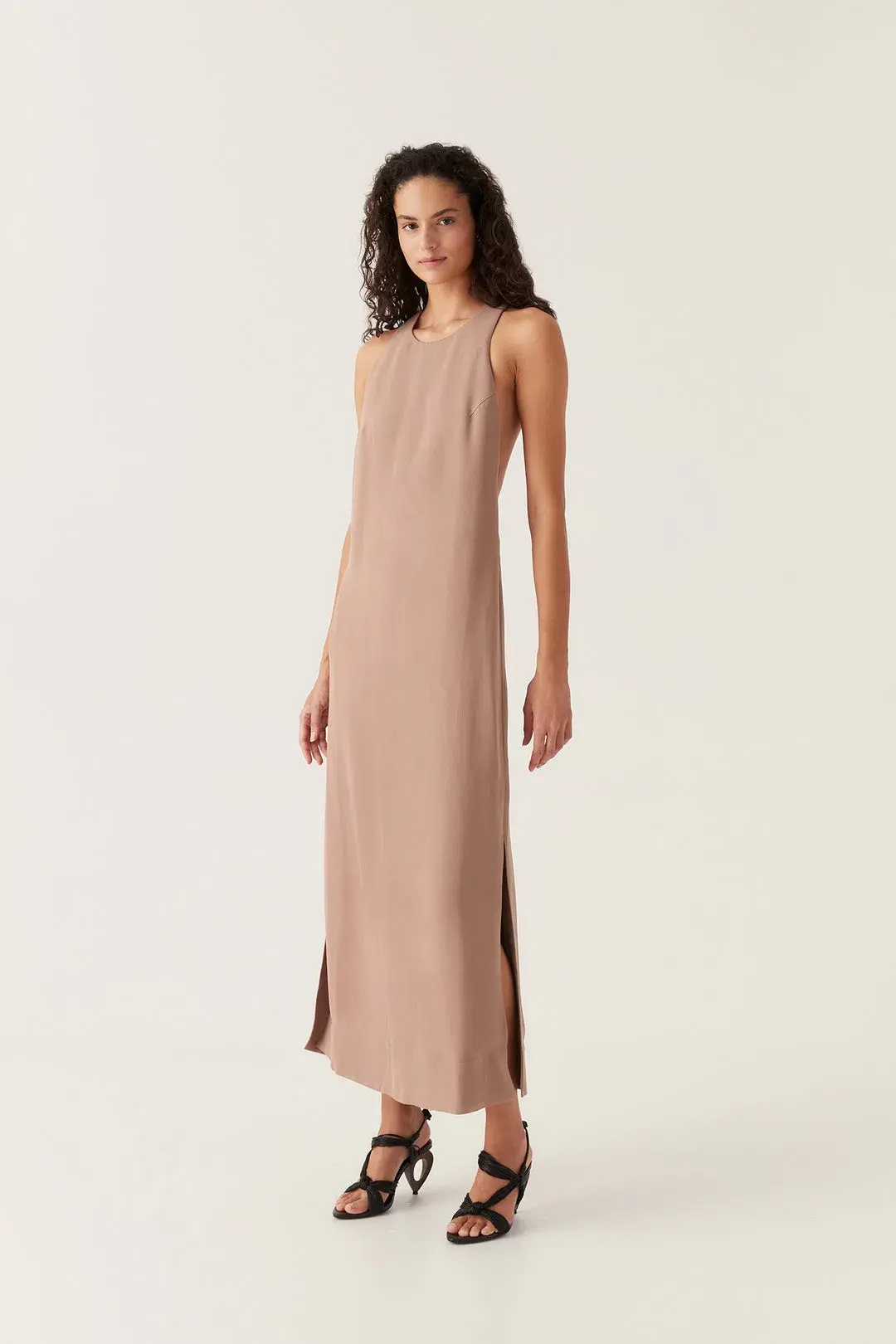 Aje Intrigue Twist Back Midi Dress in Chocolate Brown Size AU 10  - Image 1