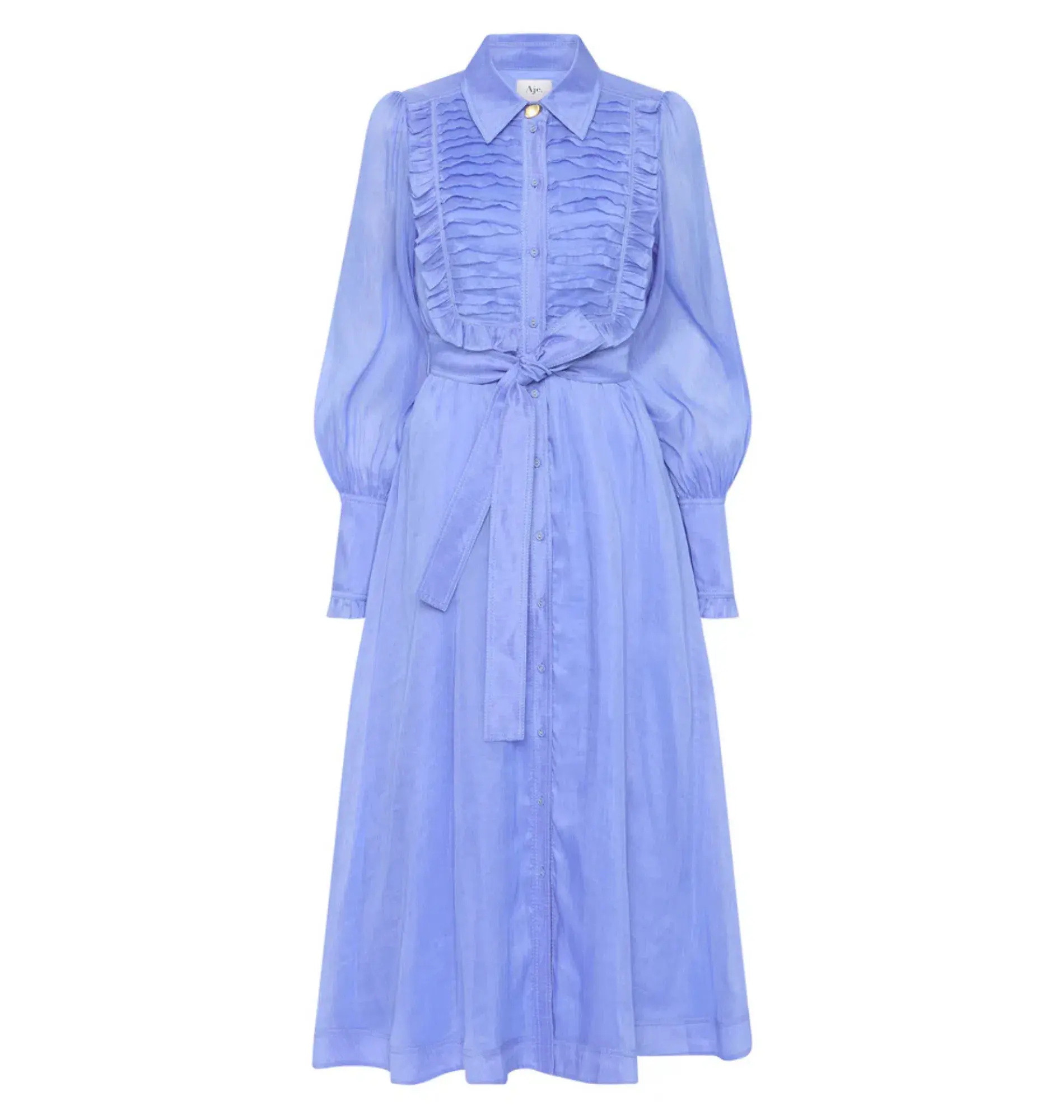 Aje Iris Pleated Bib Midi Dress Mist Blue Size AU 12 - Image 5