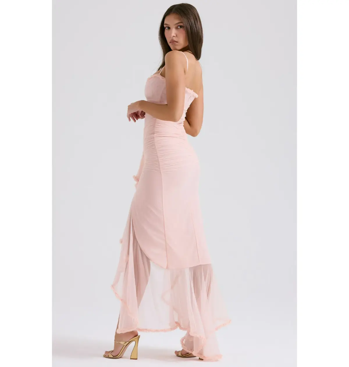 House of CB Gabriella Ruffled Front Gown Soft Peach Size S / AU 8 - Image 4