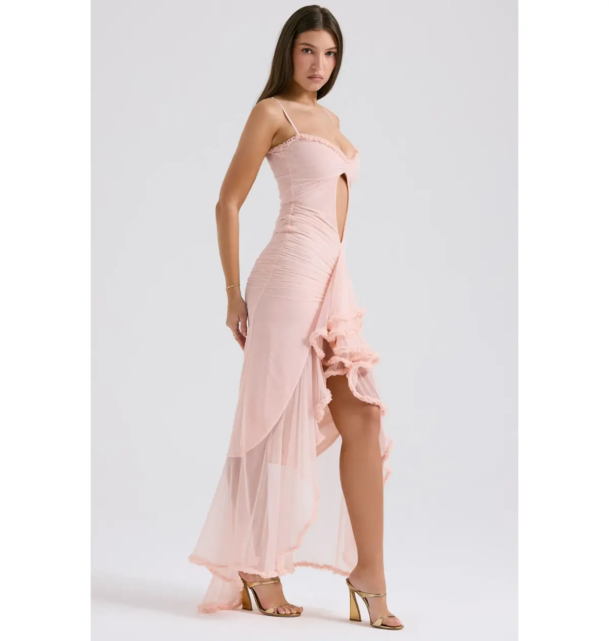 House of CB Gabriella Ruffled Front Gown Soft Peach Size S / AU 8 - Image 3