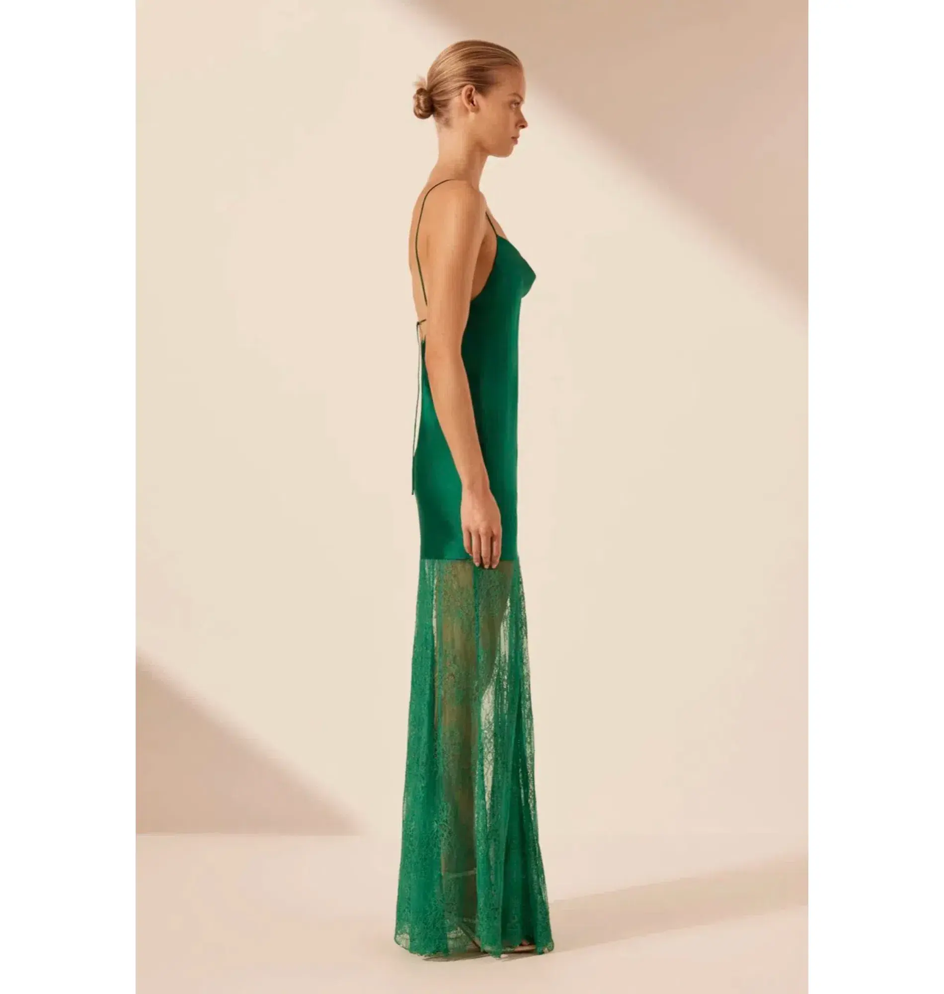 Shona Joy Elle Silk Lace Cowl Maxi Dress Emerald Green Size AU 8 - Image 3