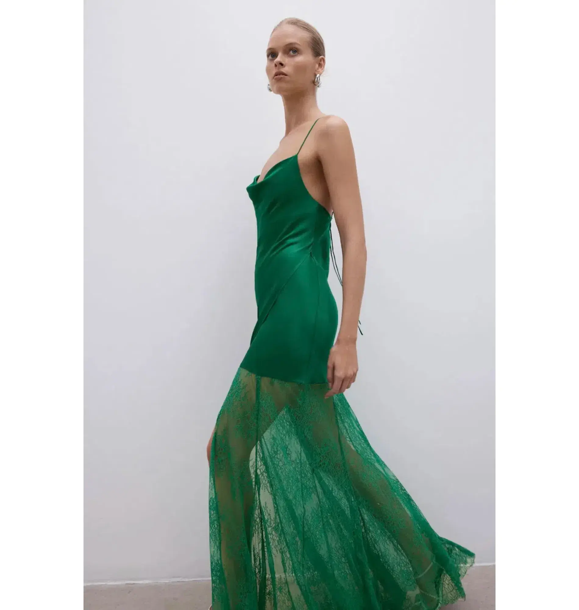 Shona Joy Elle Silk Lace Cowl Maxi Dress Emerald Green Size AU 8 - Image 5