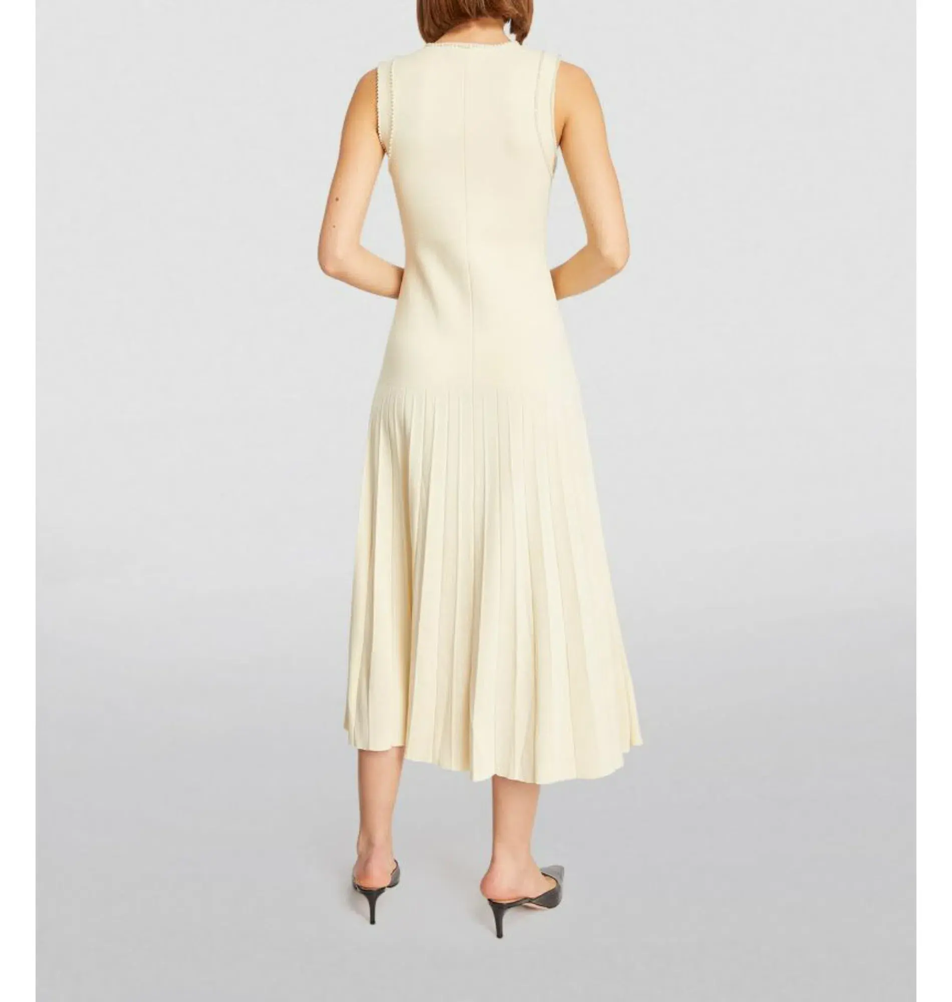 Sandro Pearl Trim Midi Dress Beige Size AU 6 - Image 2