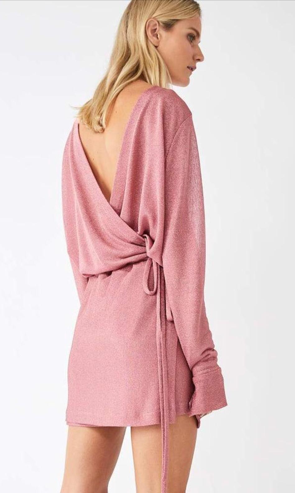 Kacey Devlin Formation Mini Wrap Dress Metallic Pink Size 10 for rent on The Volte - main image