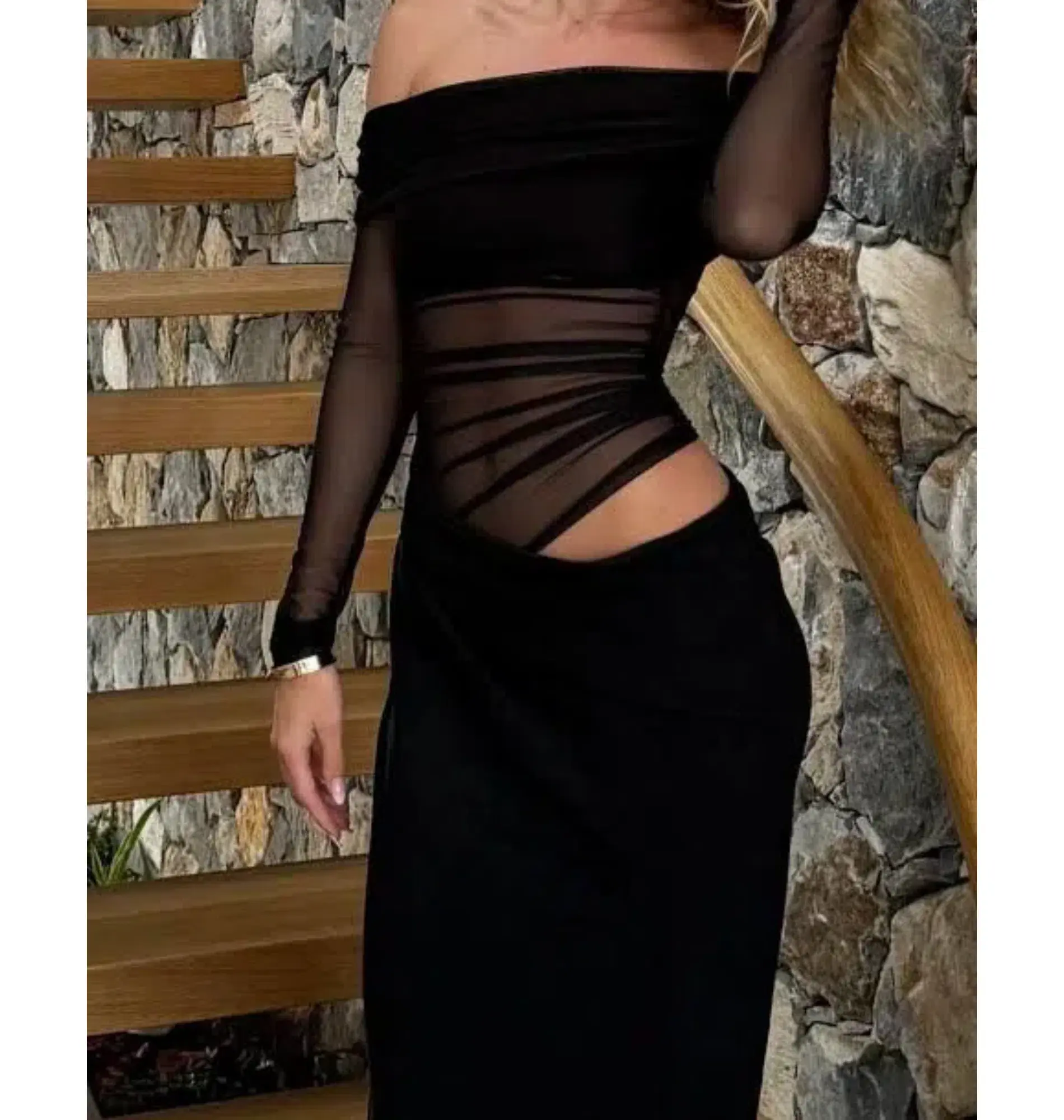 Benni Yasmin Off-Shoulder Maxi Dress Black Size AU 8 - Image 5